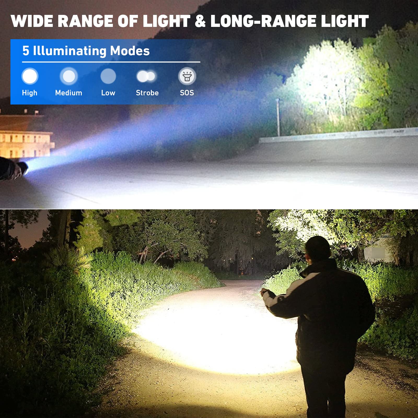 Bailinghai Led Brightest Flashlights High Lumens Rechargeable, 990,000 Lumens Super Bright Flashlight High Powered Flashlights, Waterproof Flash Light With Cases For Emergency Camping (2Pcs)