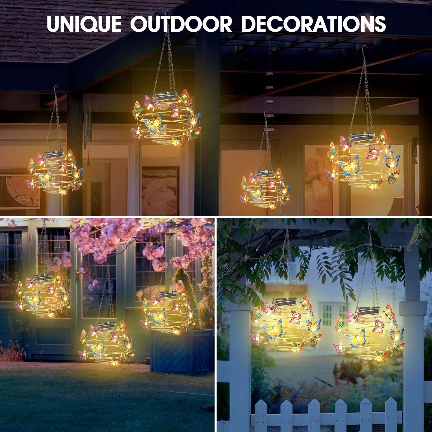 inhome 2 Pack Butterfly Solar Lights Outdoor Hanging Solar Lantern With Handle, Solar Powered Butterflies Garden Decor For Outside Patio Yard Porch Pathway Butterfly  For Women (Warm White Led Lights)