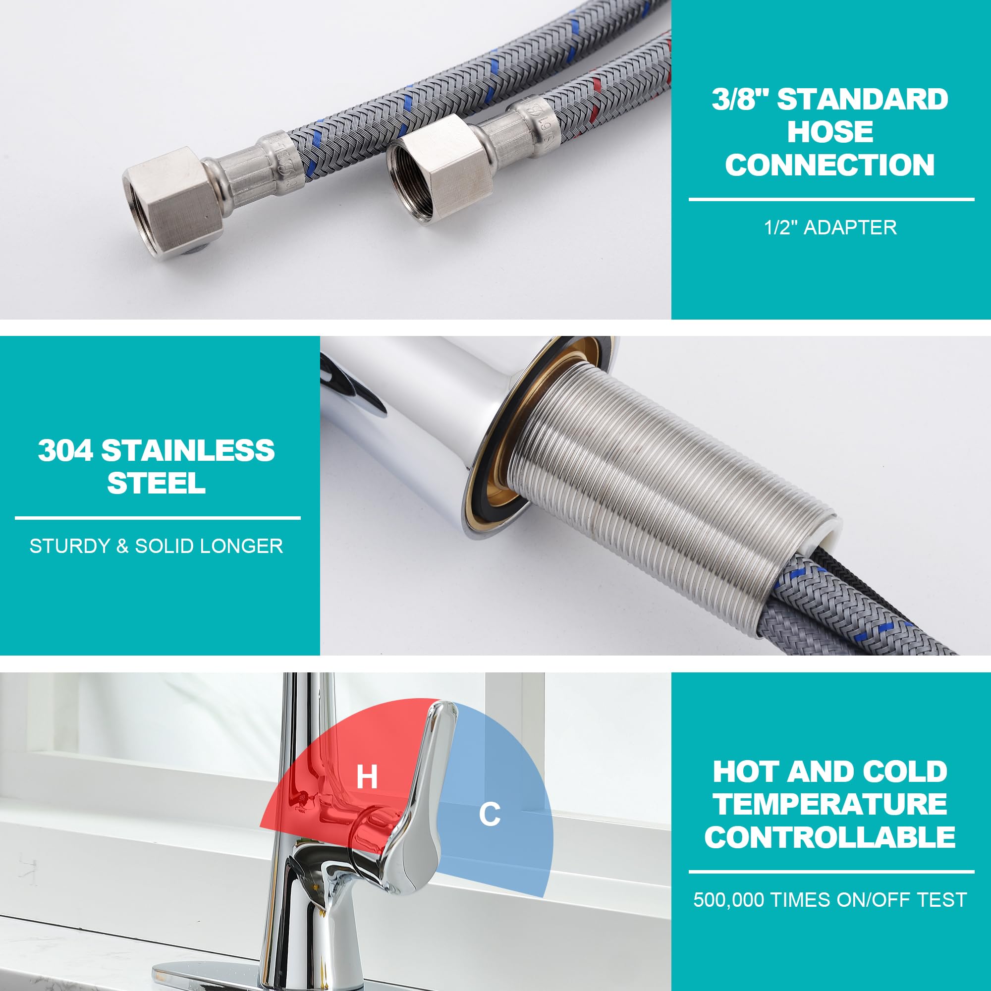 Fropo Kitchen Faucet With Pull Down Sprayer, Polished Chrome Kitchen Sink Faucet 1 Or 3 Hole, High Arc Single Handle Spot Resist Stainless Steel Kitchen Faucets For Farmhouse Camper Laundry Rv Bar