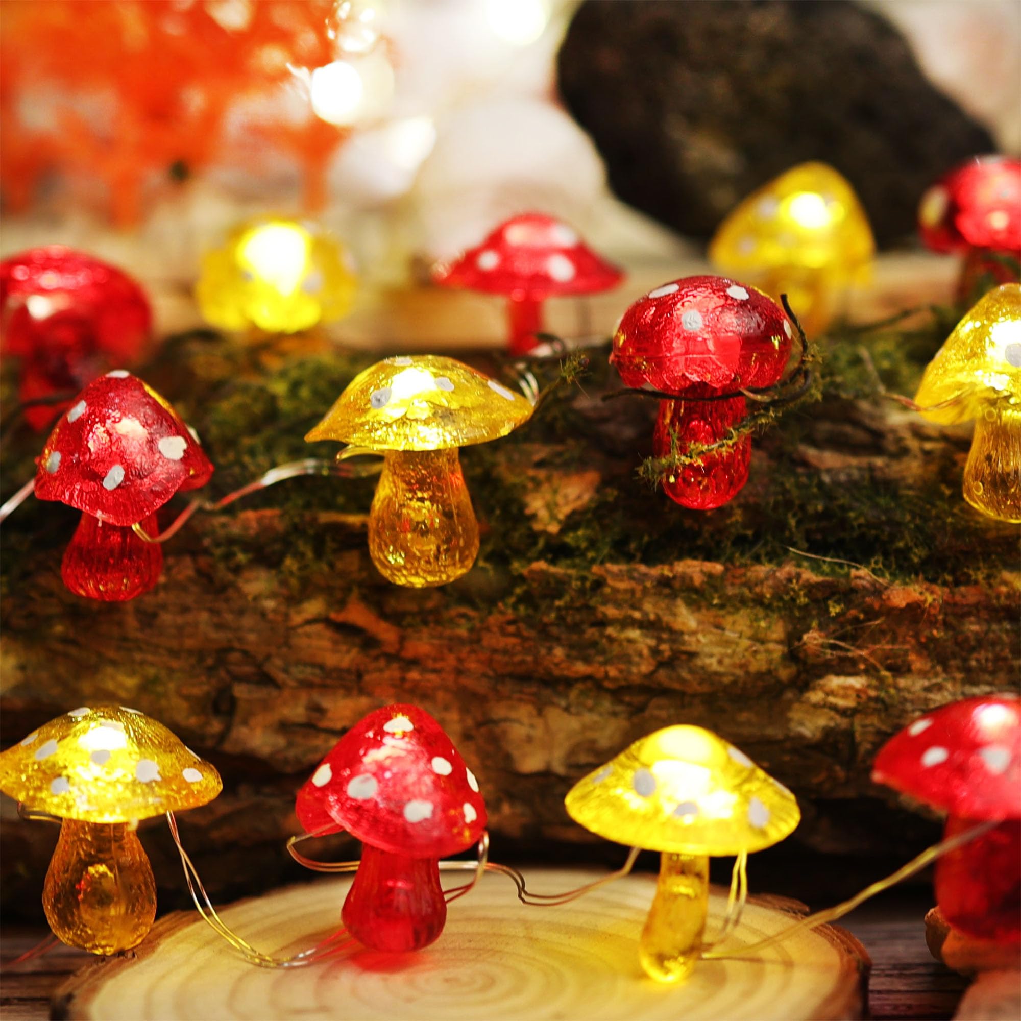 Jashika Mushroom Decor Solar String Lights Outdoor Garden Fairy Lights-14Ft 40 Led Waterproof With 8 Flick Options- Solar Christmas Lights For Outside 3D Mushroom Party Decoration For Yard Fence Doorway