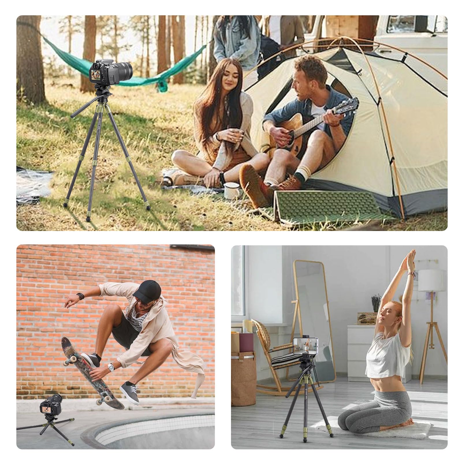 Cayer Ch10L Carbon Fiber Tripod With S1 Mini Fluid Head, 28" Compact Desktop Stand, Tabletop Camera Support With Center Column For Mirrorless Cameras Video Camcorder Mobile Phone Webcam