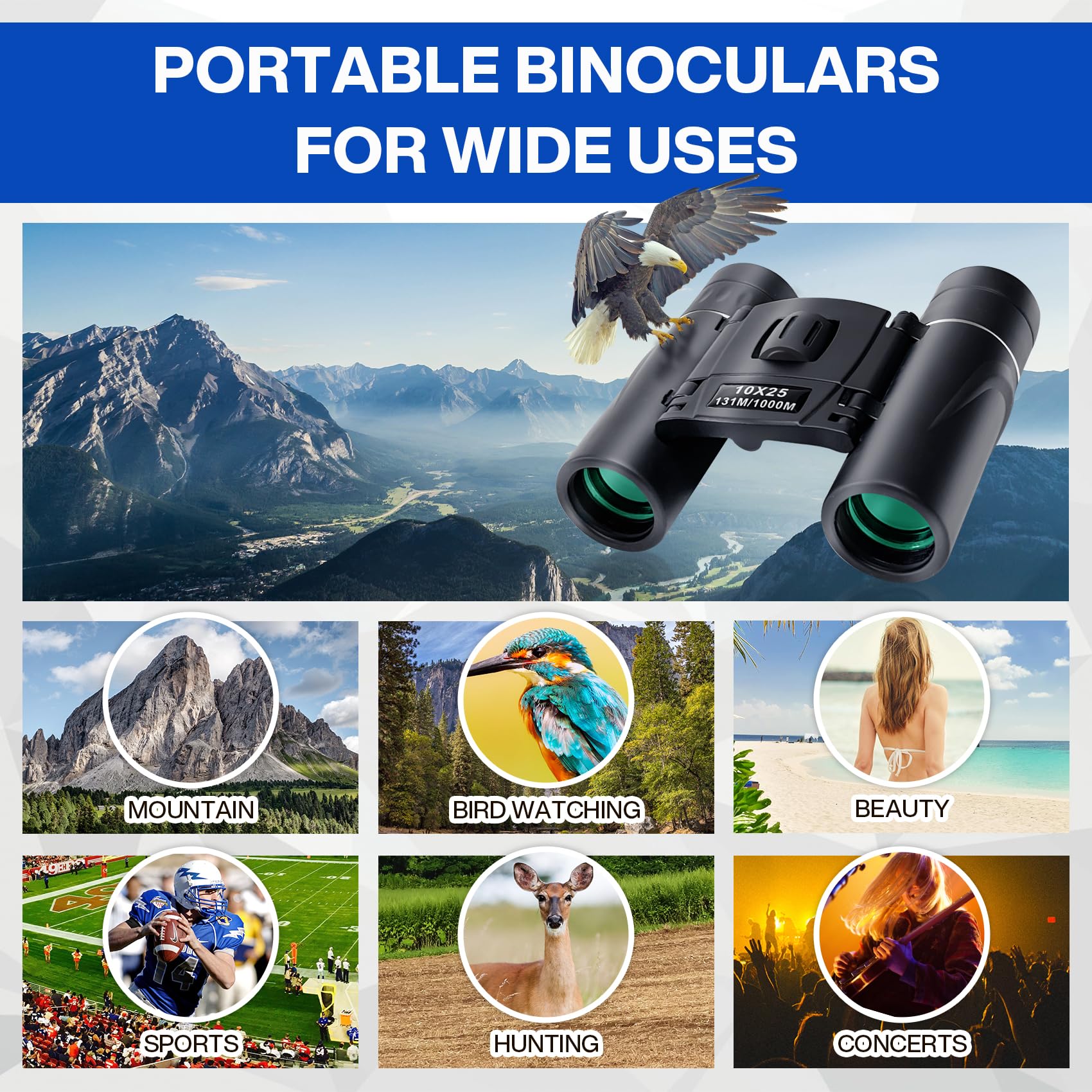 Midoo 10X25 Compact Binoculars For Adults Kids, Binoculars For Concerts And Bird Watching Cruise Ship Essentials Hunting, Waterproof Binoculars With Low Light Night Vision