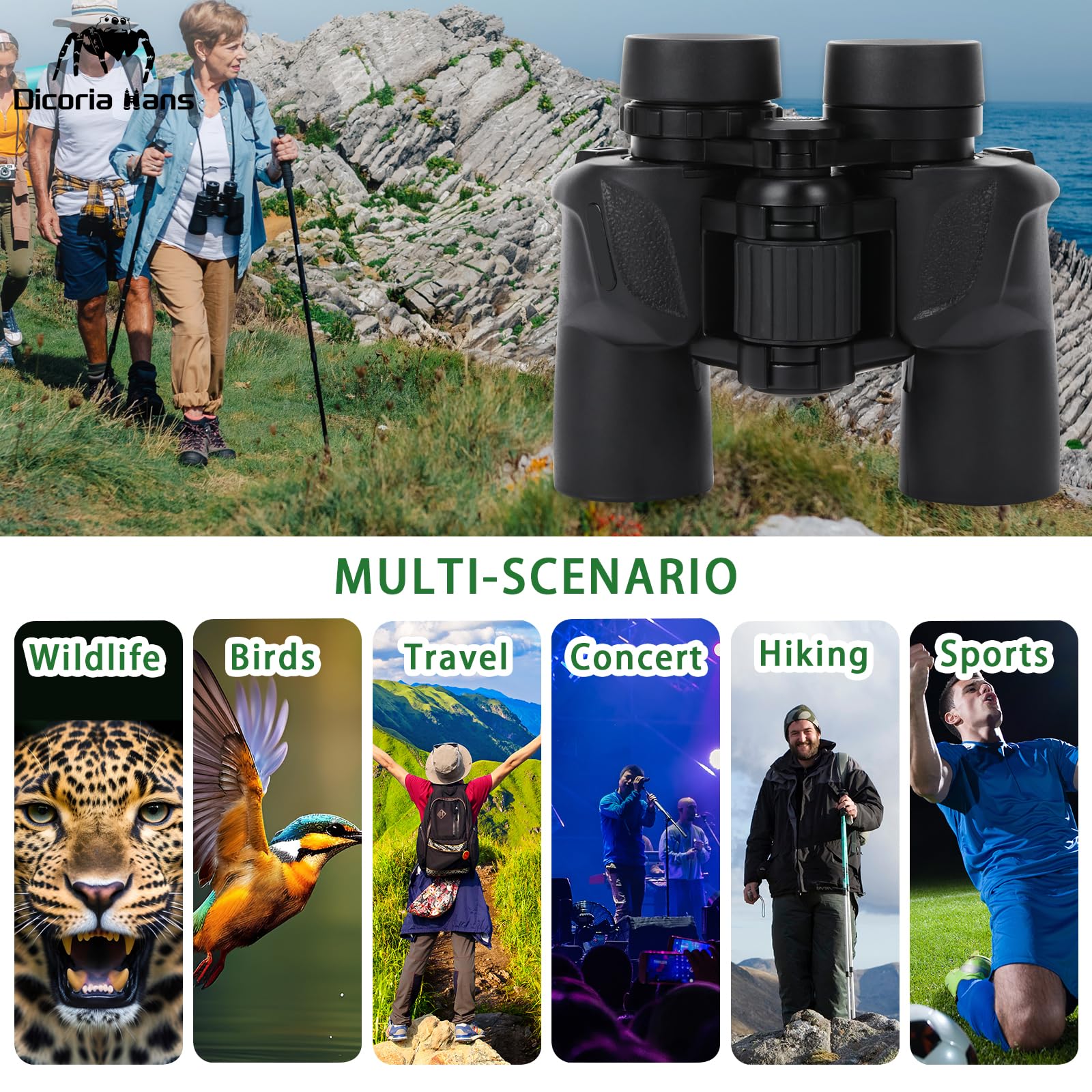 Dicoria Hans 7X35 High Powered Binoculars For Adults,Compact Binoculars With Low Light Vision For Bird Watching Hunting Football Games Travel Stargazing Cruise