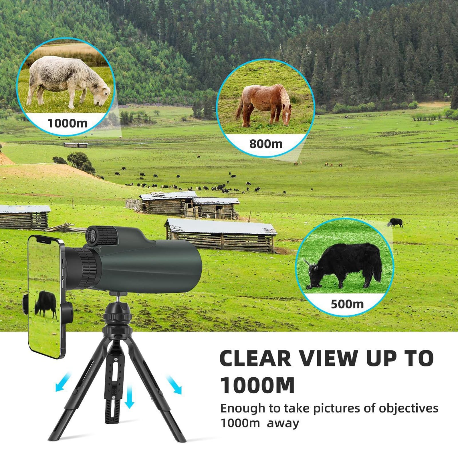 Tiyimiyuxu 10-30X50 Zoom Monocular Telescope For Adults - High Power Hd Monocular With Tripod & Adapter, Rubber Armor,Waterproof Large Objective Monoculars - For Opera, Bird Watching, Hiking,Travel