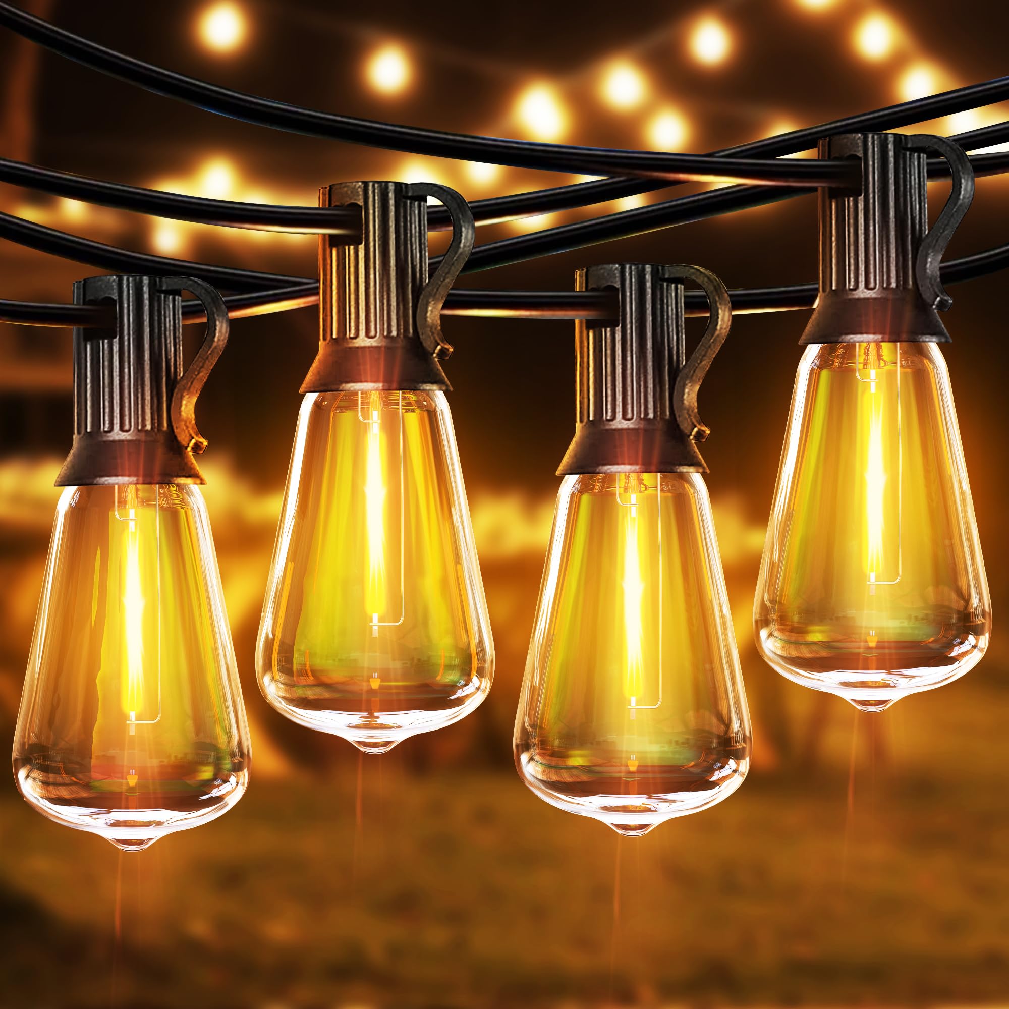 Partphoner Led Outdoor String Lights, 60Ft Patio Lights With 32 Shatterproof St38 Vintage Edison Bulbs, 2700K Dimmable Waterproof Outside Hanging For Porch Backyard Decor, Black (Ulp(7)-Lr(30)(0.6W))