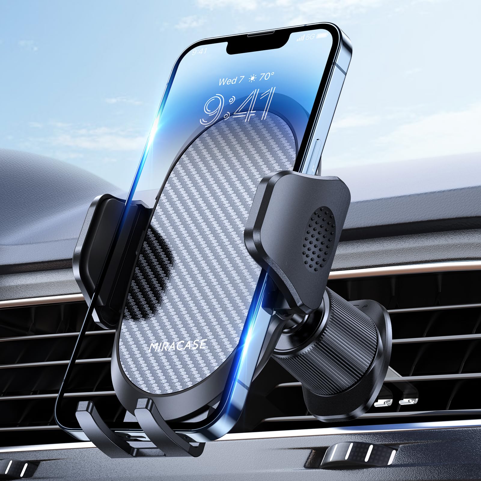 Miracase Phone Holders For Your Car With Metal Hook Clip, Air Vent Cell Phone Stand Car Mount, Universal Automobile Cradle Fit For Iphone Android And All Smartphones, Dark Black