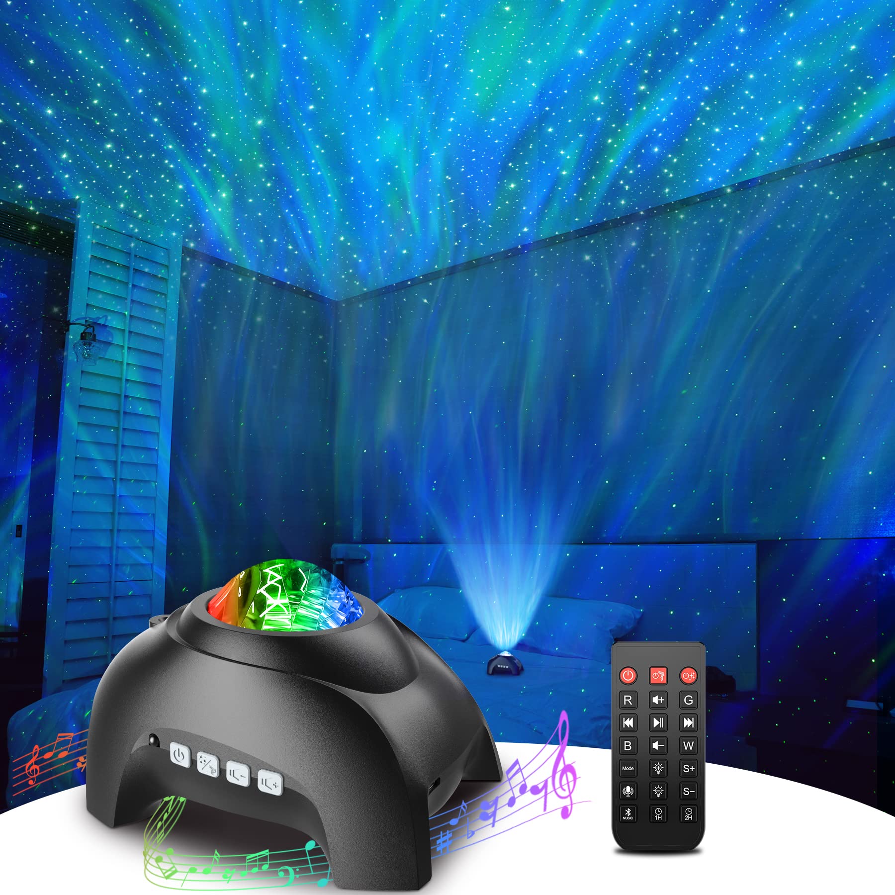 Rossetta Star Projector, Galaxy Projector For Bedroom, Led Night Light Aurora Projector With Bluetooth Speaker, White Noise, Timer And Remote, Room Decor,  For Kids, Adults, Christmas, Birthday