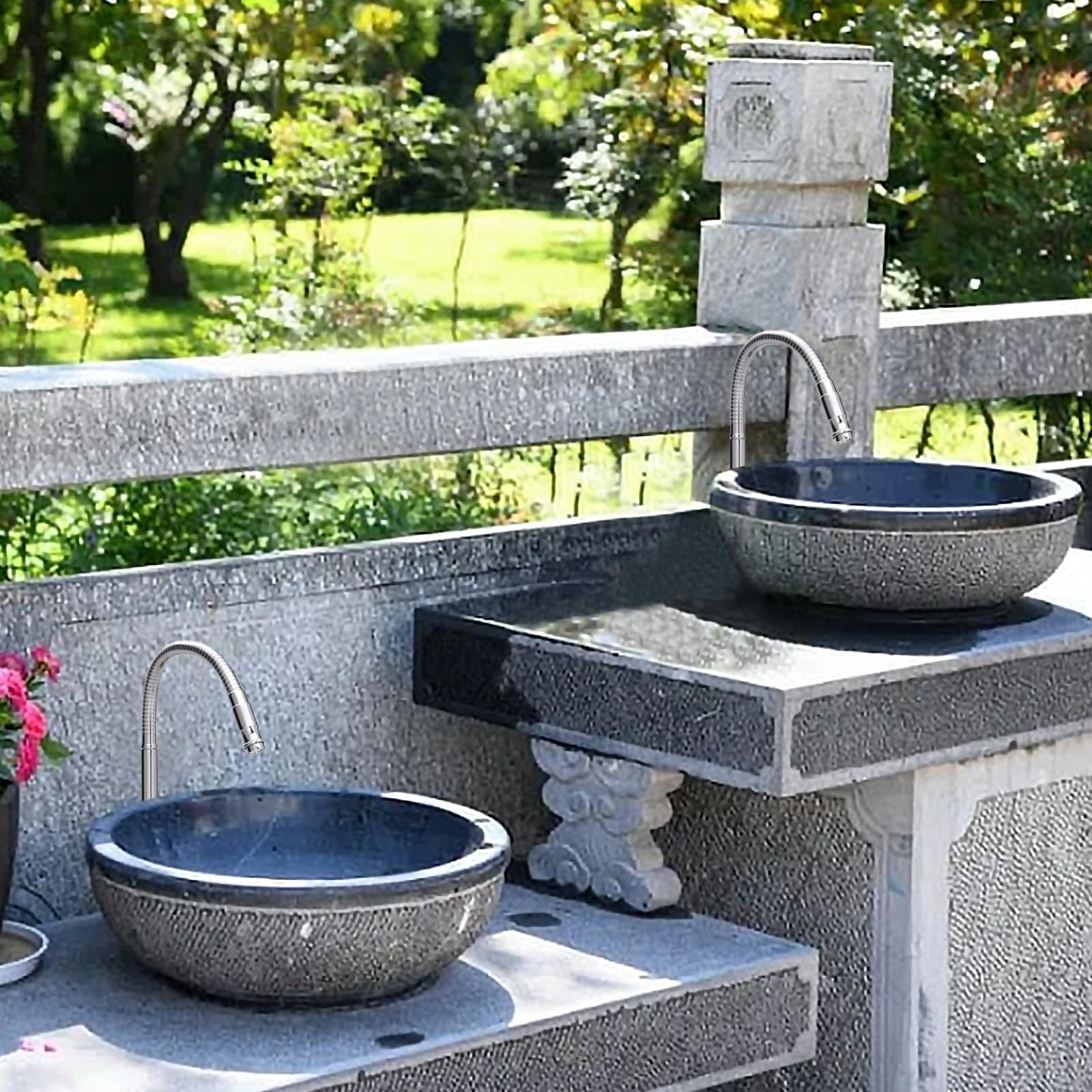 Inchant Outdoor Kitchen Sink Faucet - 360° Rotatable Single Hole Single Handle Cold Water Kitchen Faucet Flexible Neck Laundry Room Tap Bar Garden Outdoor Faucet, Deck Mount Chrome Finish