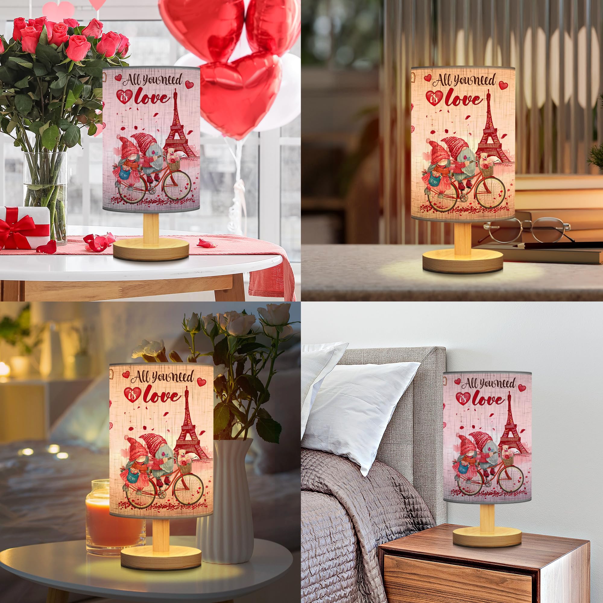 Aridur Valentines Day For Her, Valentines Day Decor Table Lamp, Desk Lamp Valentines Decorations For Home, Living Room, Bedroom, Study, Pink Red Gnome Bedside Lamp, Led Bulb Included
