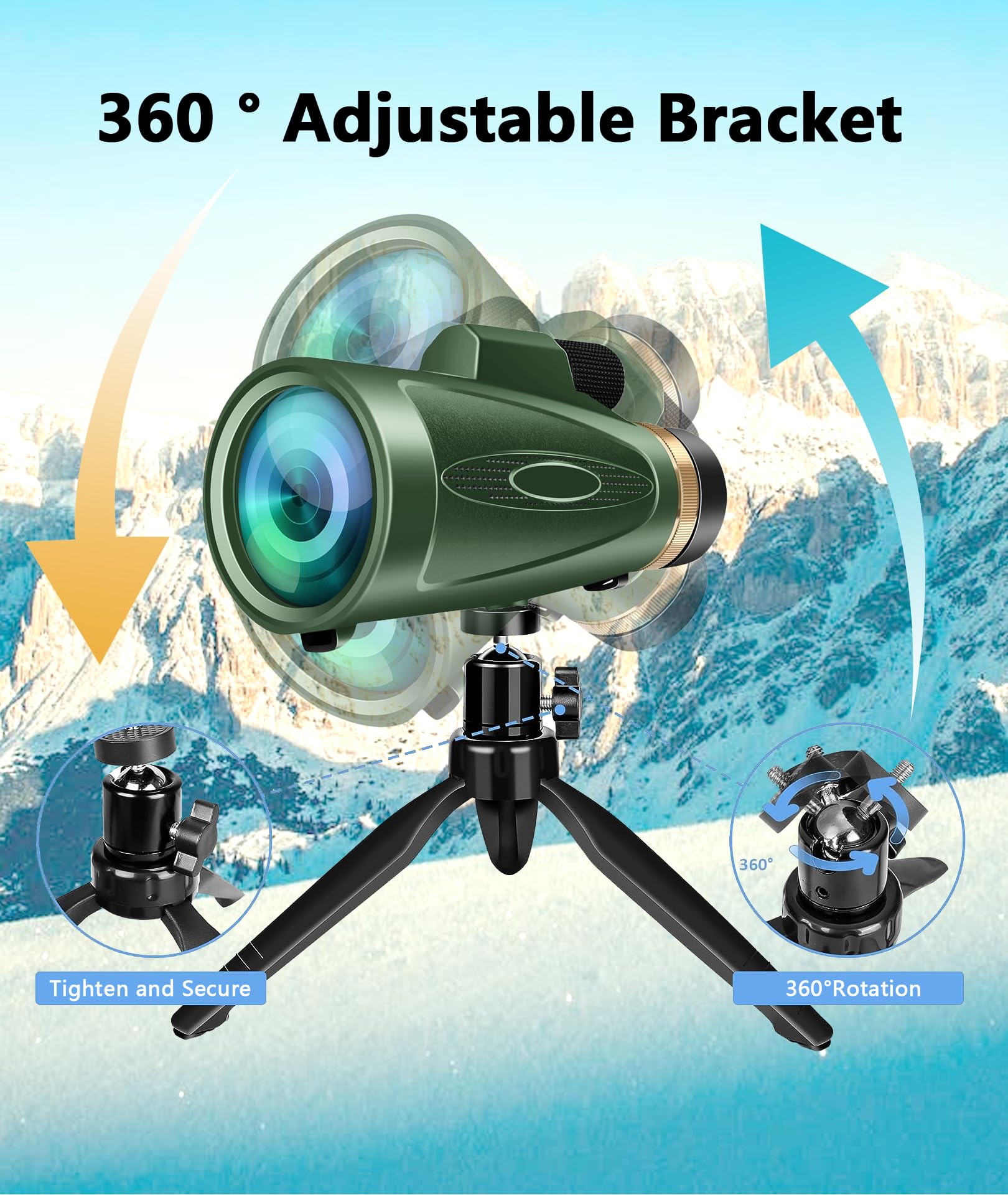 Md.Life 80X100 Hd Monocular Telescope, High Powered Bak-4 Prism Compact Monoculars For Adults, Larger Vision Monocular For Bird Watching Hunting Hiking Camping Travelling, Green
