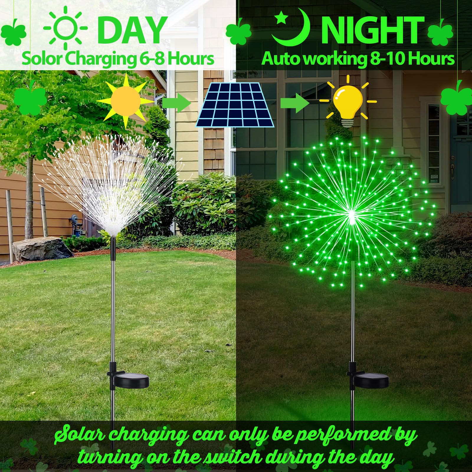 Tujoe 6 Pcs Green Solar Firework Stake Lights 180 Led 8 Modes Waterproof Led Sparkler Lights Outdoor Decoration For Garden Patio Yard Pathway Walkway Lawn Easter Halloween Christmas Wedding Party