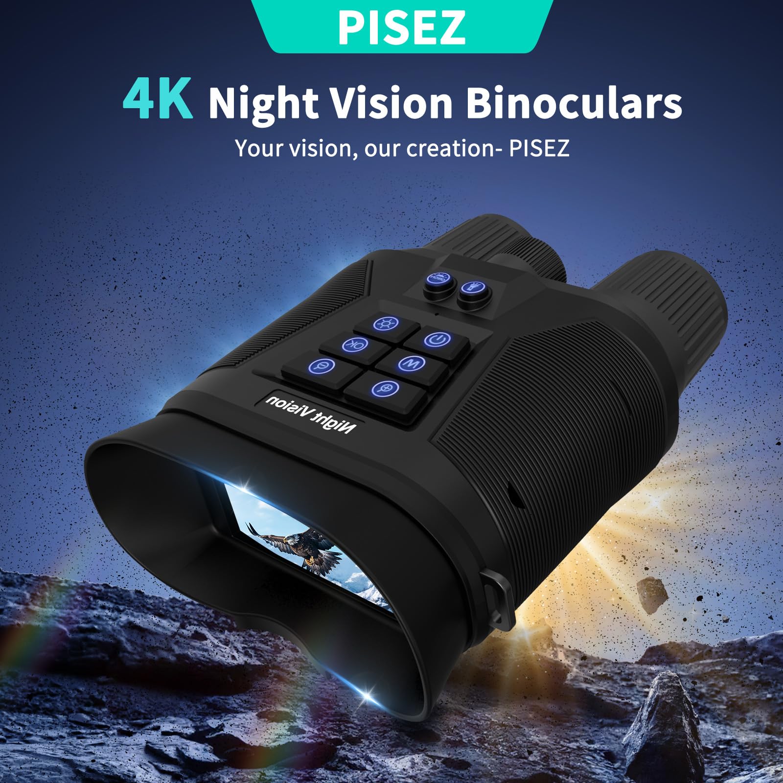 Pisez Night Vision Goggles - 4K Night Vision Binoculars For Adults With 8X Digital Zoom,32Gb Tf Card For Photos And Videos- For Hunting & Camping