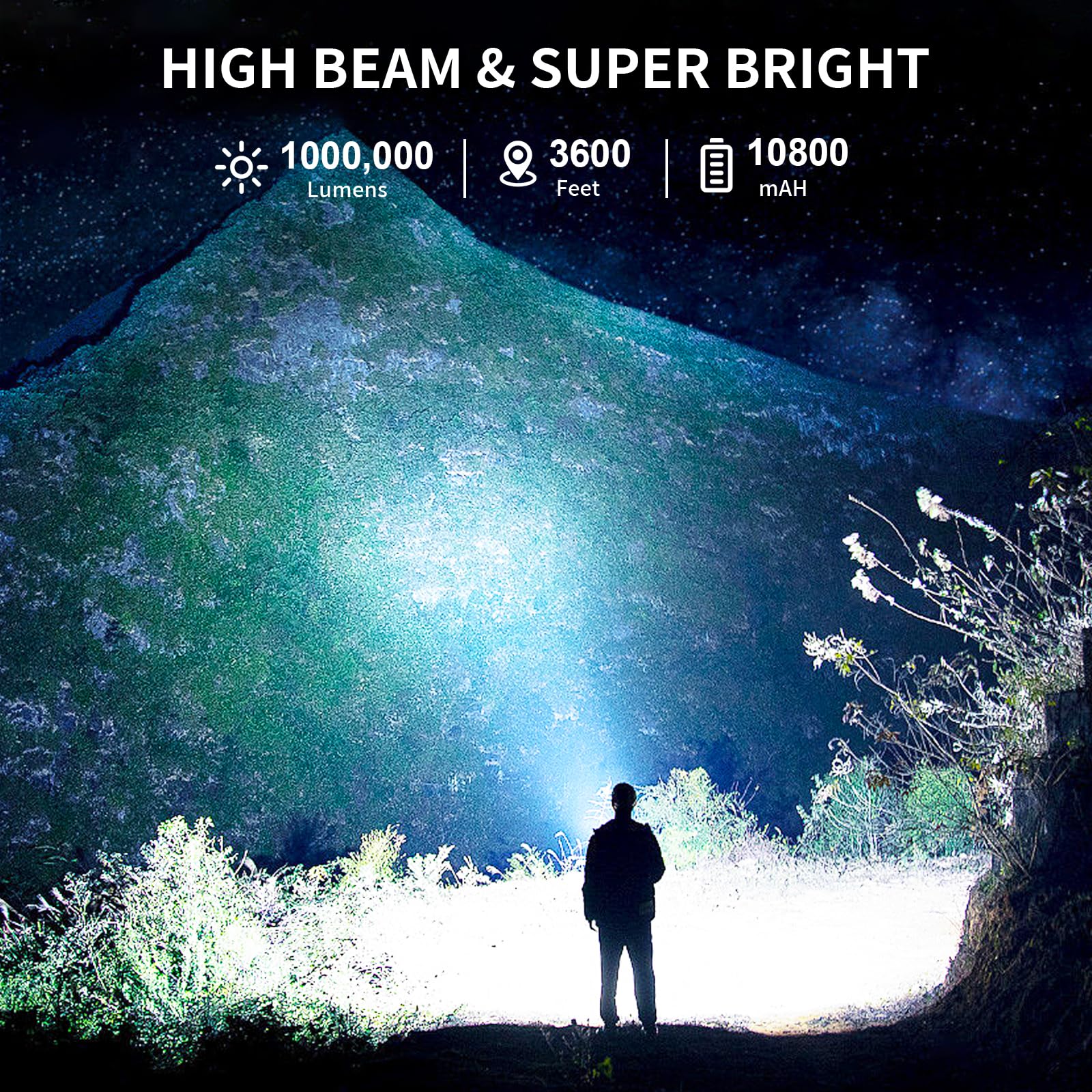 Crazybrace Rechargeable Spotlight Flashlight, 1000,000 Lumen Super Bright Led Spotlight With 6 Modes & Foldable Tripod, Powerful Spot Light 20H Long Runtime, Handheld Spot Light For Outdoor Boating Hunting