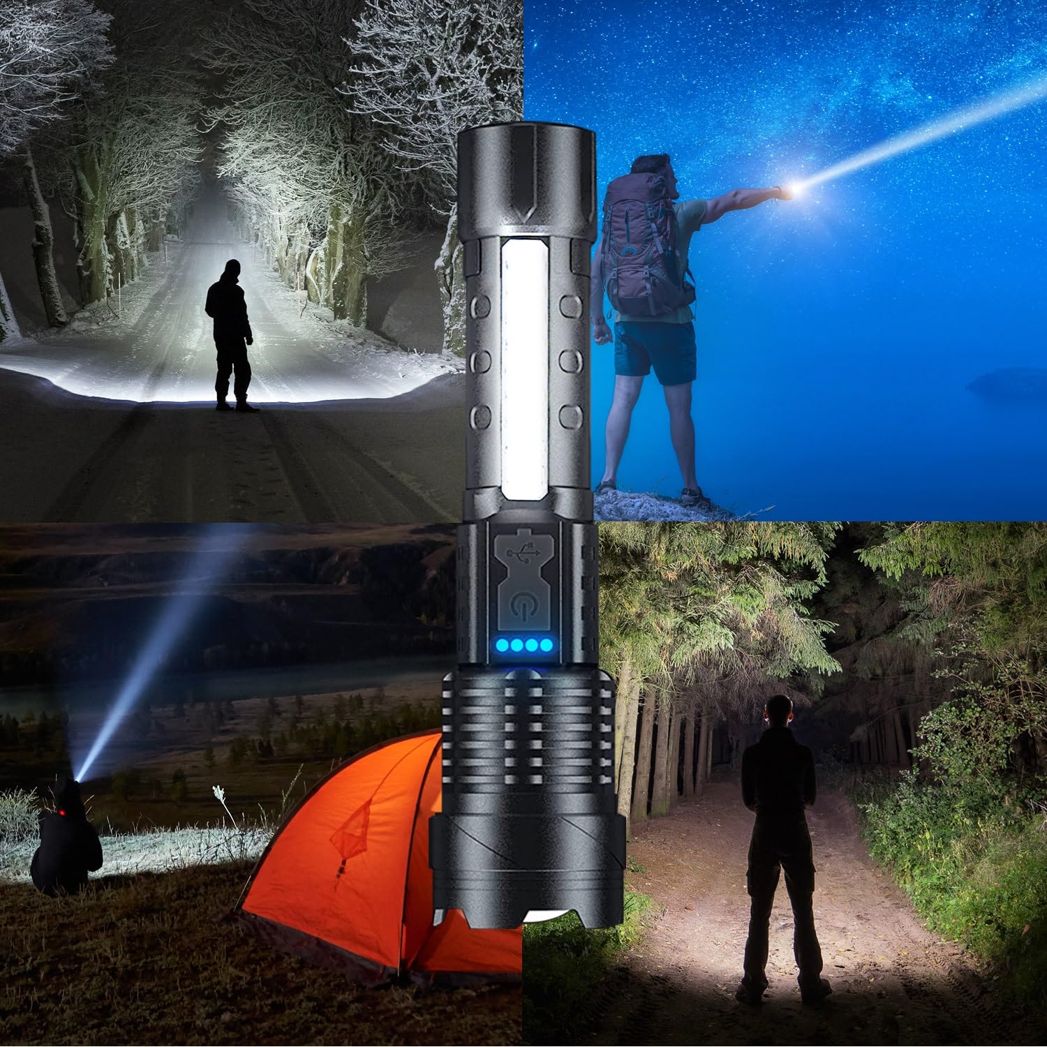 Peakplus Rechargeable Flashlights For Home [2 Pack] High Lumens Super Bright 7 Modes Ipx6 Waterproof Zoomable Led Flash Lights For Emergencies, Camping