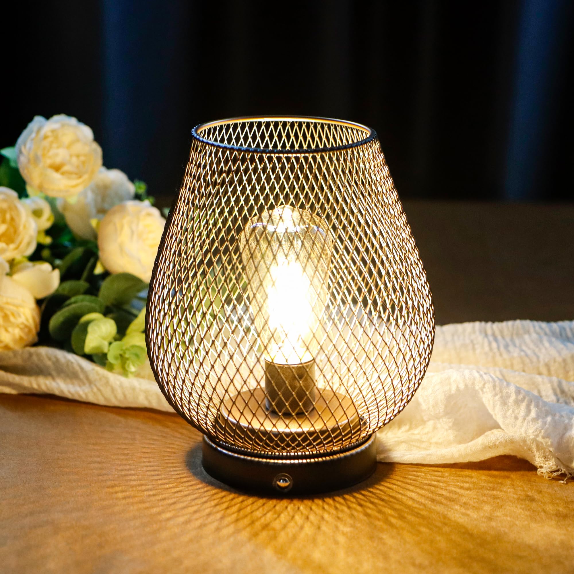 Jhy Design Dimmable Touch Bedside Table Lamp Rechargeable Battery Powered Lamp With Led Bulb Night Accent Light For Weddings Parties Patio Events For Indoors Outdoors(Metal Base, Bronze Egg)