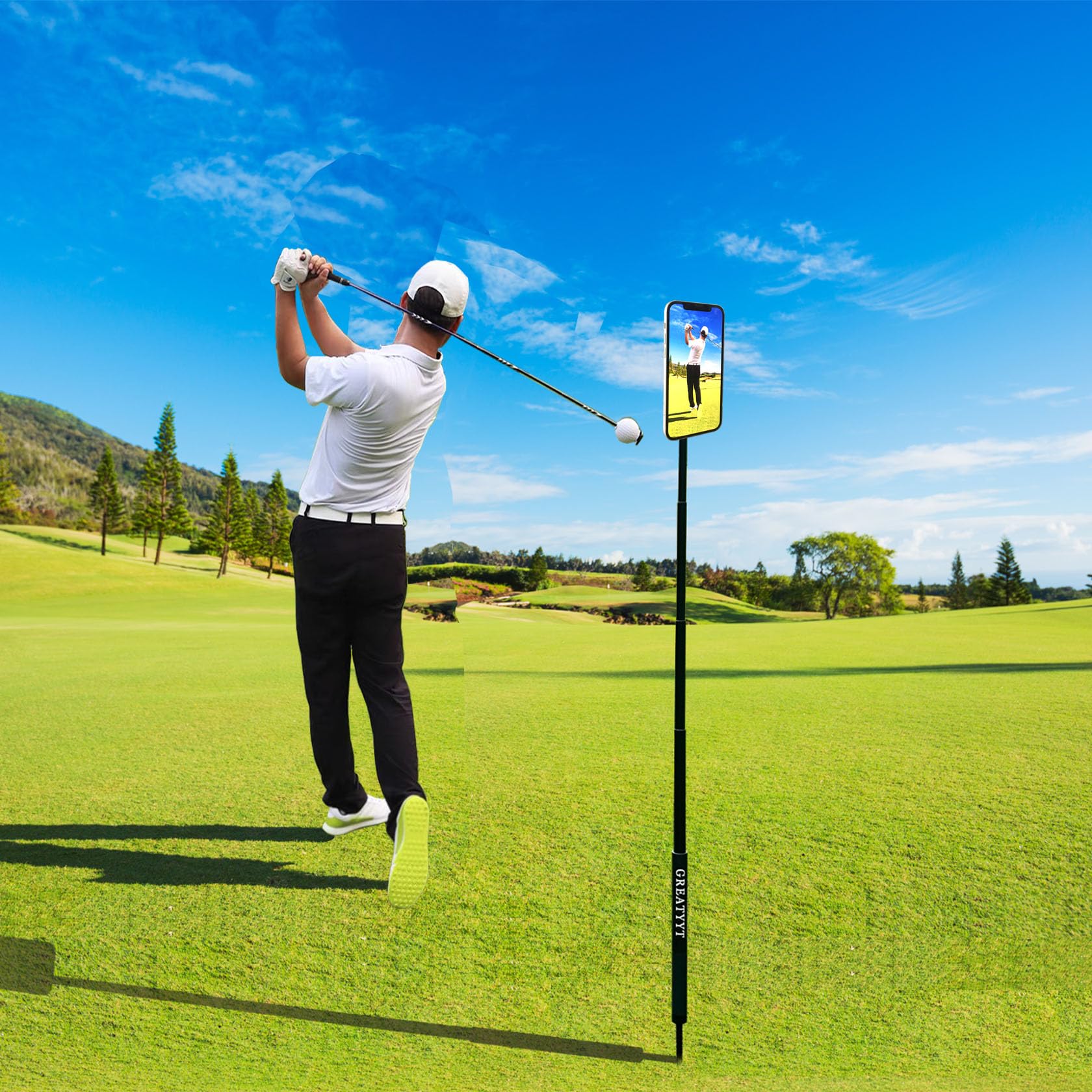 Greatyyt Monopod And Tripod Selfie Stick To Record Golf Swing - Multi Functional Phone Holder With Magnetic And Phone Holder - Golf Training Aid - Compatible With All Iphone Android Phone