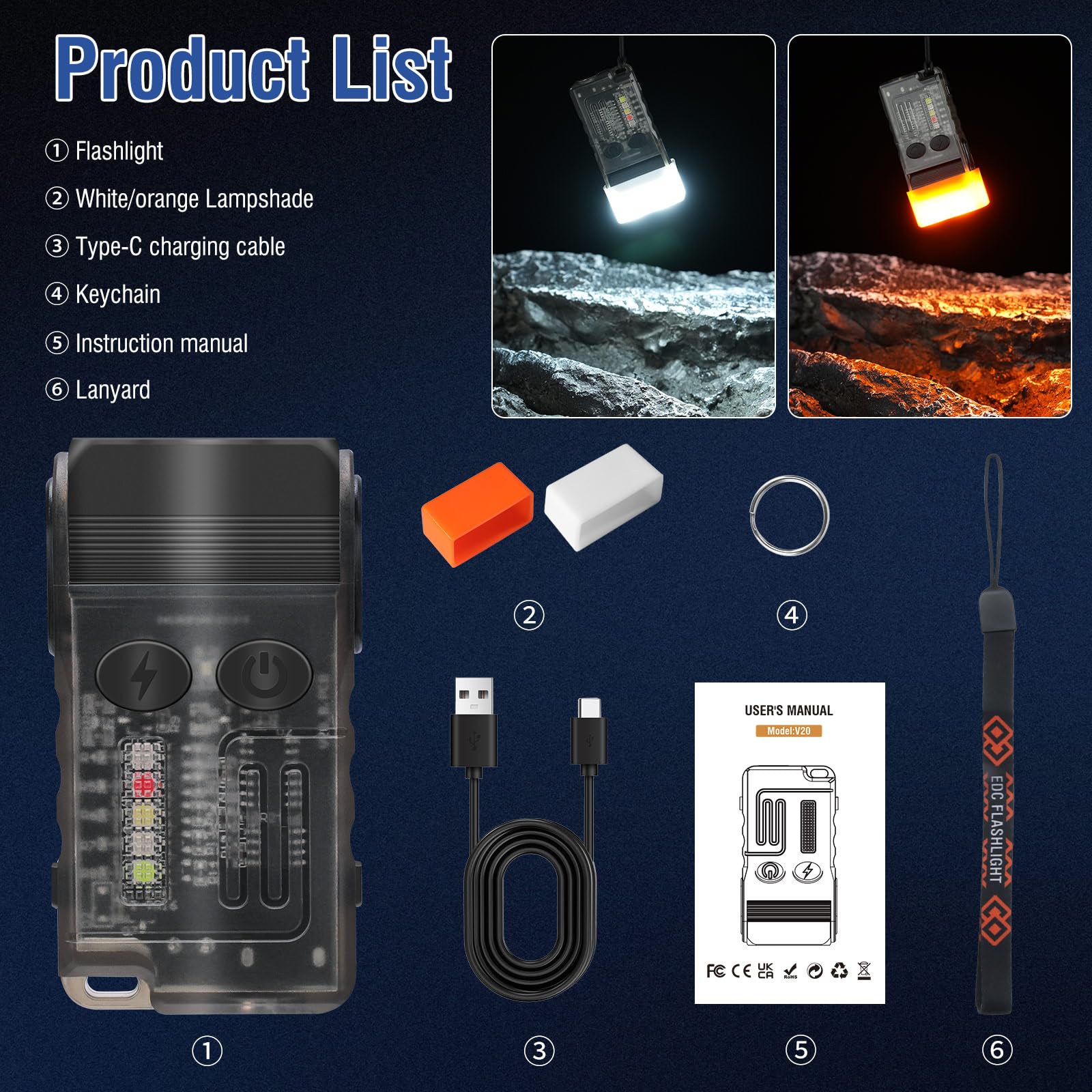 Ngokpyd V20 Mini Magnetic Clip Edc Flashlight 1000 Lumens Keychain Small Flashlight 180° Rotation With White Red Blue Green Light Beeping,Ip67 Waterproof 2000 Mah Battery Pocket Flashlights (Black)