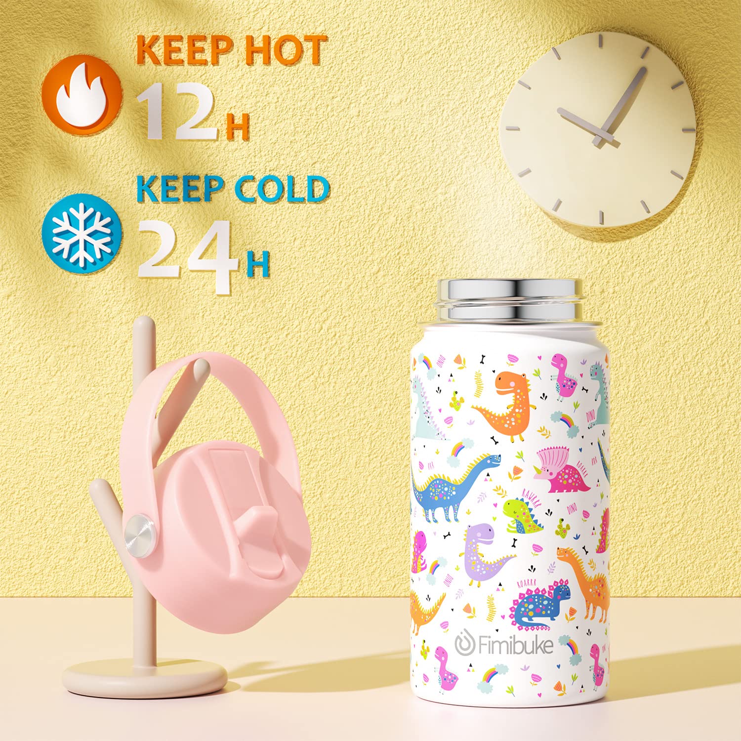 Fimibuke Kids Insulated Water Bottle, 14Oz Double Wall Vacuum Tumbler 18/8 Stainless Steel