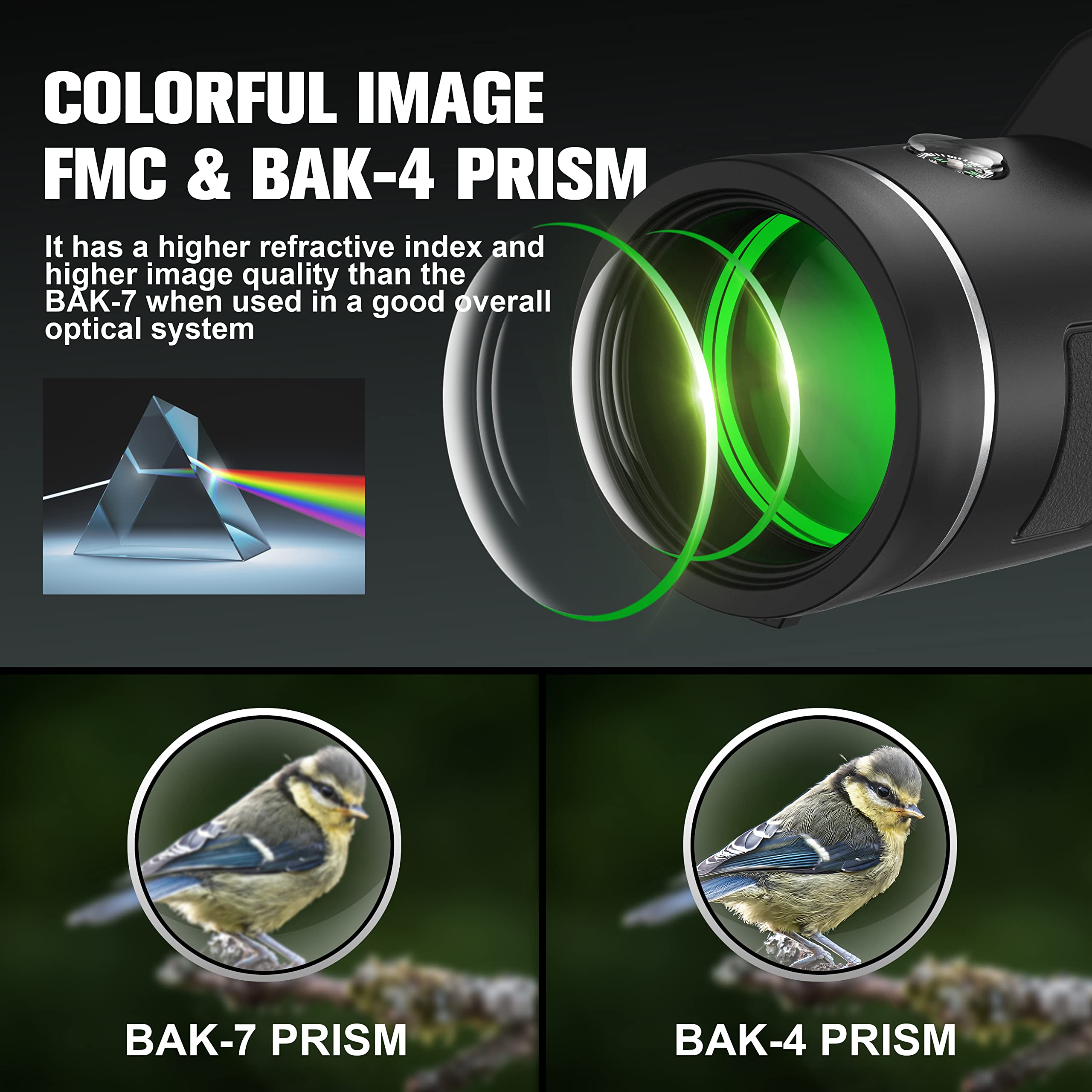 Jiasifu 40X60 High Definition Monocular Telescope With Smartphone Adapter, Bak4 Prism Fmc Monocular With Clear Low Light Vision For Wildlife Hunting Camping Travelling（Ld006-00A-38）