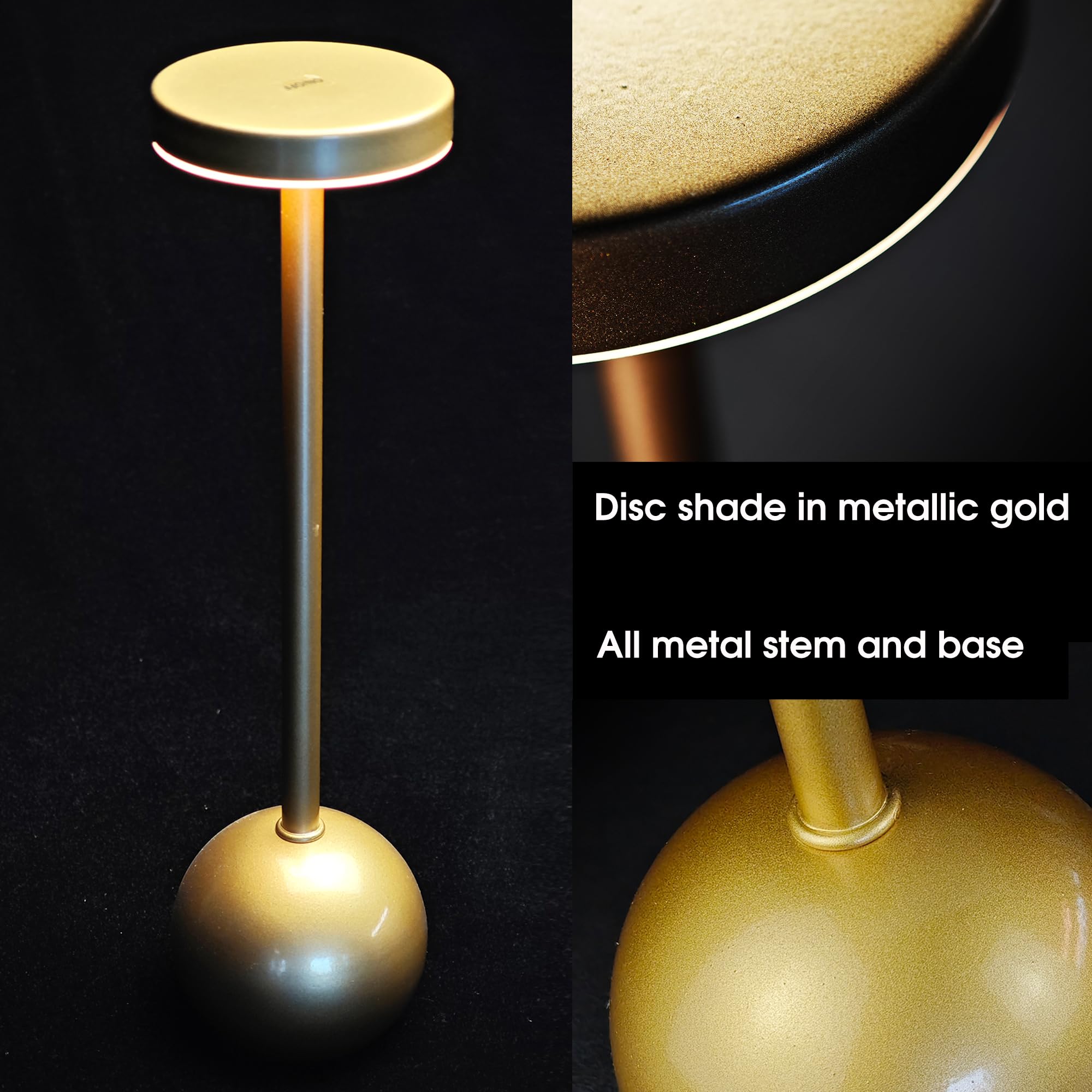 Oneskylumina Cordless Led Table Lamp, Rechargeable Table Lamp, Gold Portable Touch Control Desk Lamp For Bedroom Living Room (Gold)
