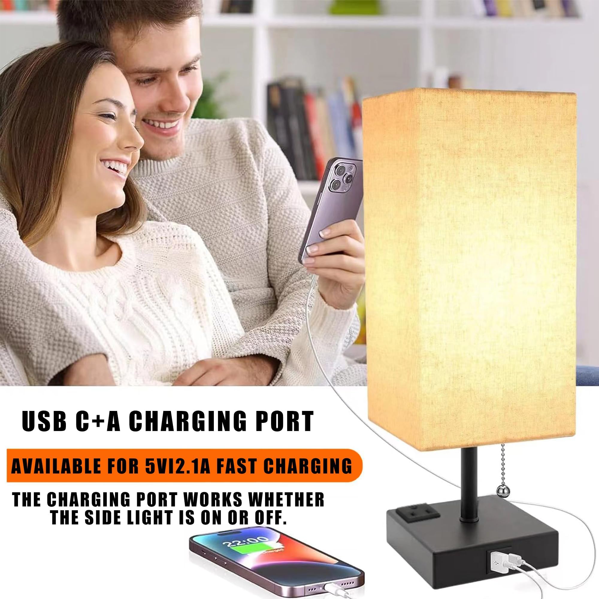 Rytabee Bedside Table Lamp,3000/4000/5000K Small，Nightstand Lamp With 3 Color Modes By Pull Chain，Small Nightstand Lamp For Bedroom,Living Room,Office(Led Bulb Included)