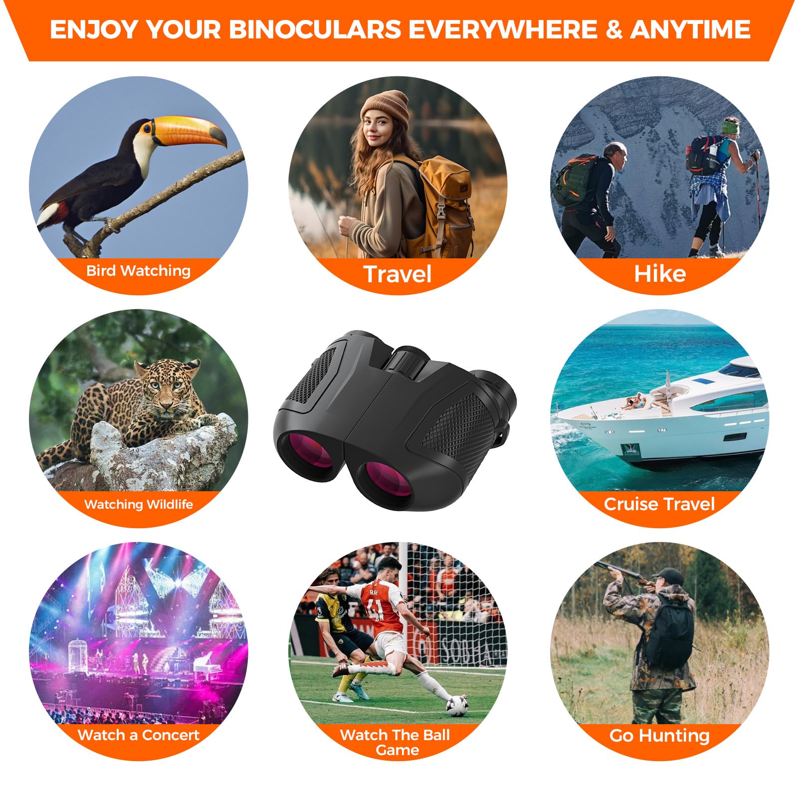 Three Triping 12X30 Compact Binoculars For Adults Kids, High Powered Lightweight Small Binoculars With Phone Adapter For Bird Watching Hiking Cruise Safari Viewing Football Sports Concert, Waterproof Bak4 Binocular