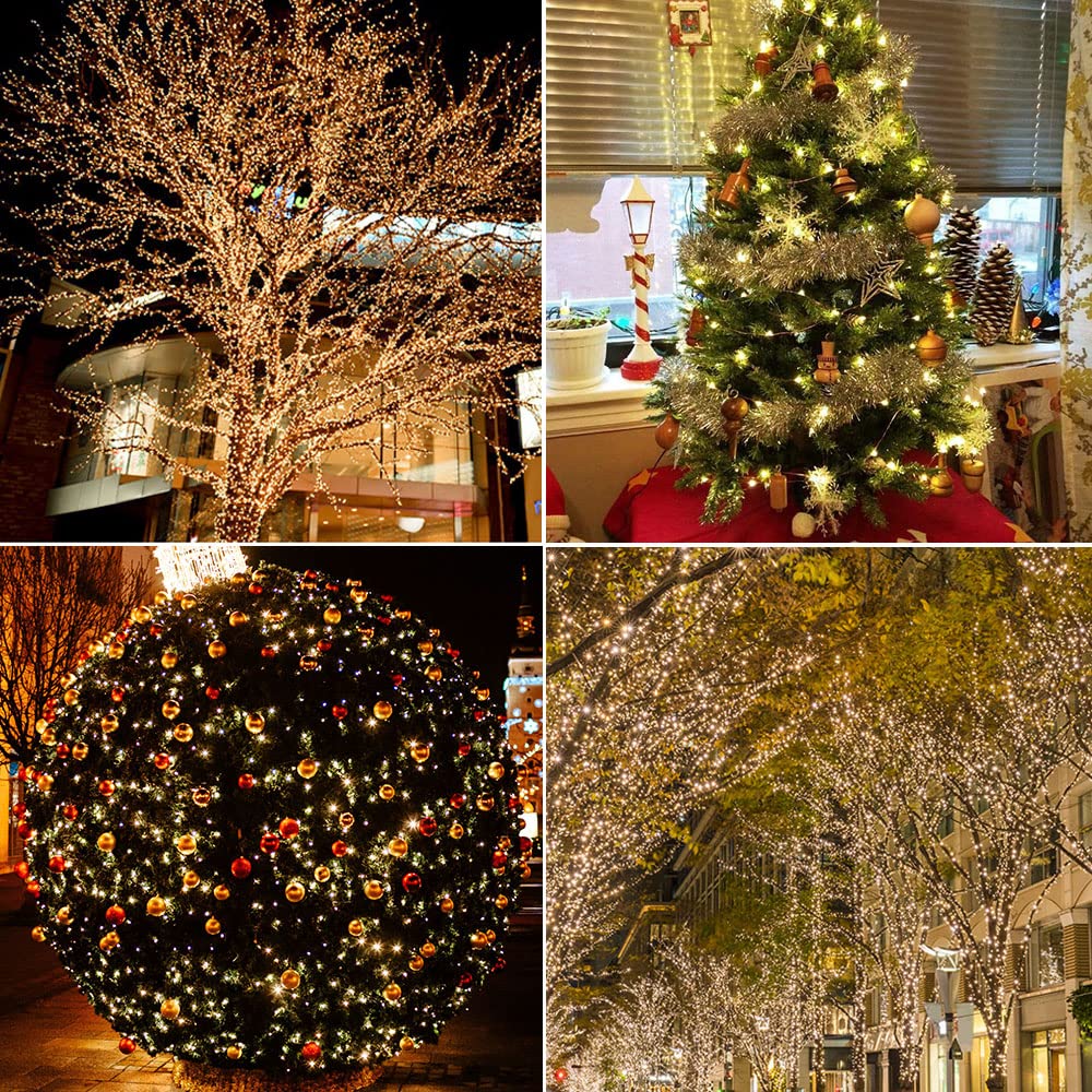 Zeluxdot Solar String Lights Outdoor,100Ft 300 Leds Solar Fairy Lights,Waterproof Solar Light For Outside 8 Modes Button Controlled For Patio Gardens Backyard Tree Wedding Christmas,Warm White