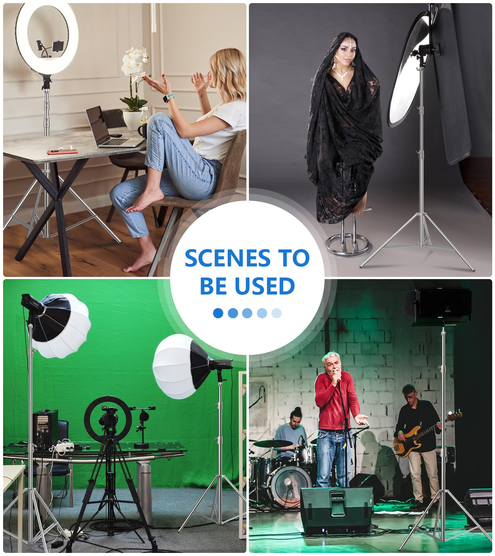 Sdfghj 2 Pack 9.2Ft/110'' Stainless Steel Light Stand, Heavy Duty Photography Light Stand Tripod With 1/4'' To 3/8'' Screw Adapter For Strobe Flash, Led Ring Light, Monolight, Softbox, Speedlight