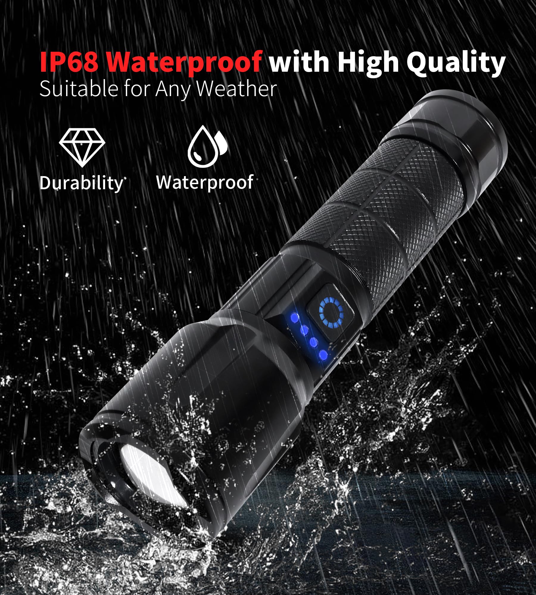 Wahliwahli Led Rechargeable Flashlights High Lumens With Zoomable, Super Bright Tactical Flashlight For Emergencies, Portable Waterproof Powerful Handheld Flash Lights For Camping, Hiking, Home Use