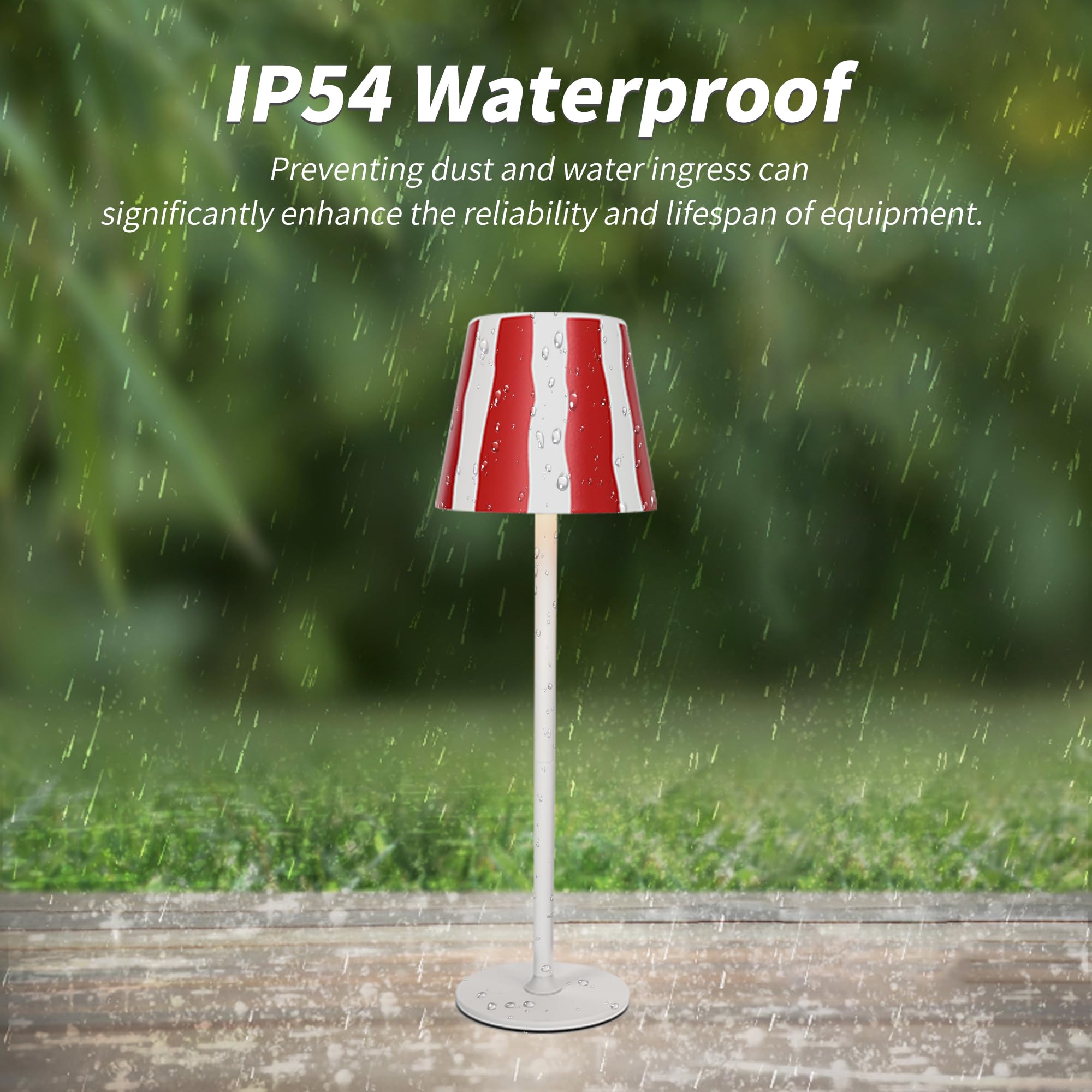 Mr. White Outdoor Waterproof Cordless Wireless Rechargeable Portable Top Touch Battery Operated Powered Led Table Lamp Desk Lamp Lights For Restaurant Kitchen Patio Dinner Dining (Red)