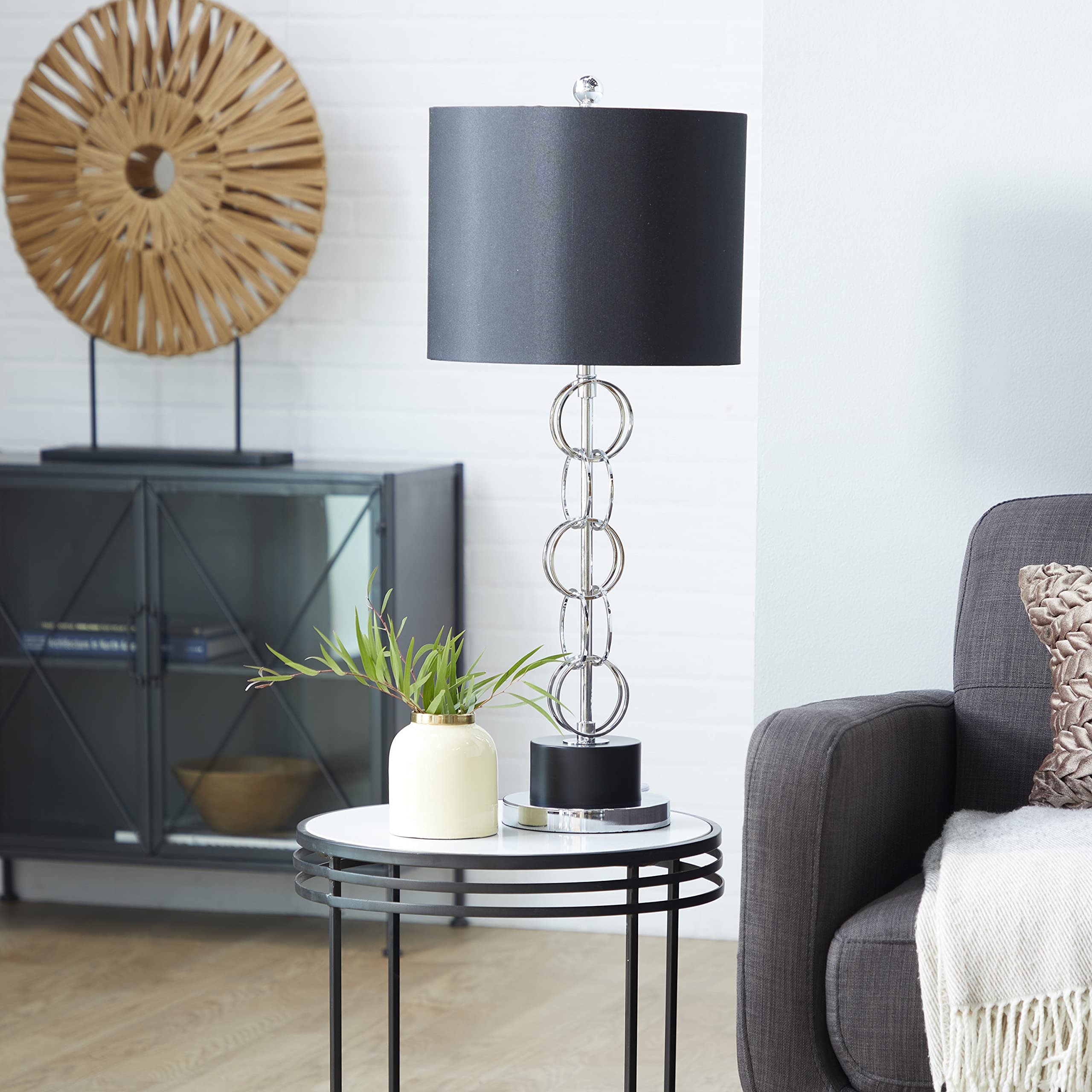Deco 79 Polystone Solid Table Lamp, 13" X 13" X 30", Black