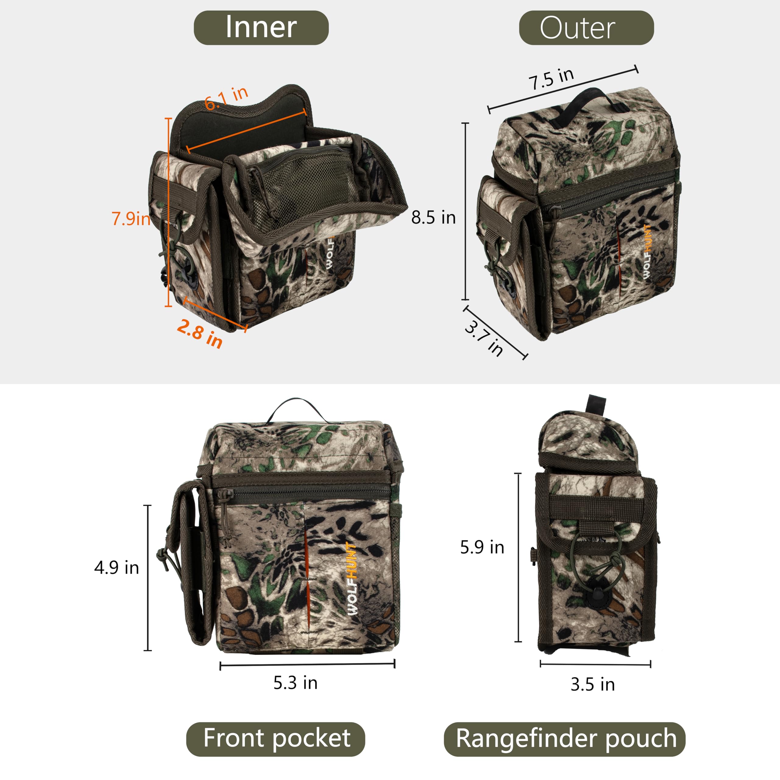 Wolfhunt Binoculars Harness For Hunting With Rangefinder Pouch, Binocular Chest Pack Built-In Magnetic Snap Design, Bino Harness Bag Case Adjustable Strap, Lens Cleaning Cloth, Triple-Use