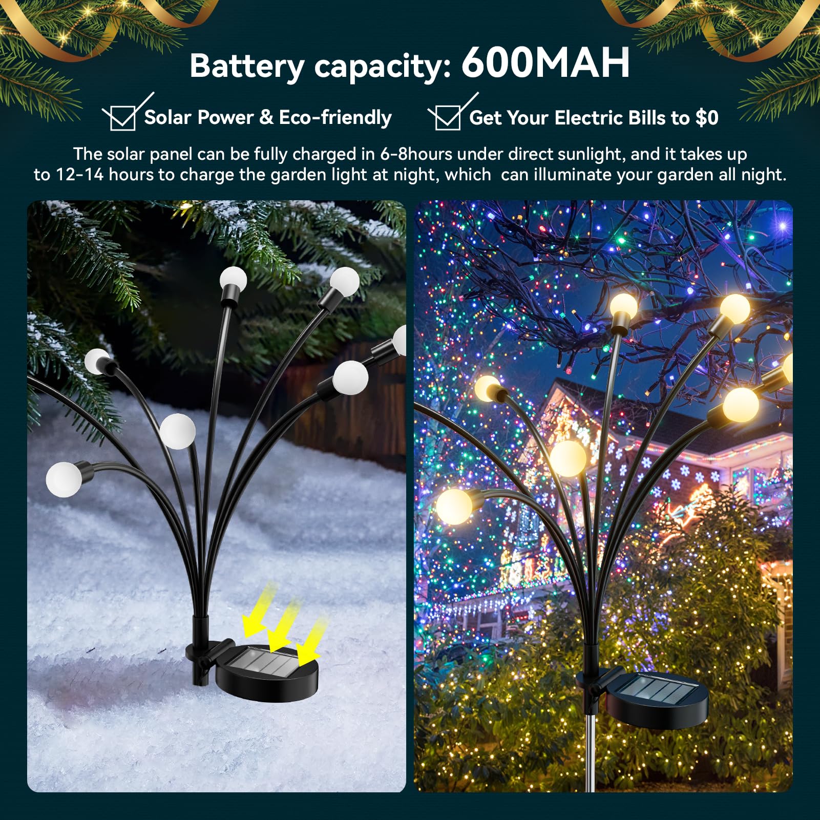 Topvelo Solar Garden Lights 6-Pack 48 Leds With Two Light Modes, Firefly Garden Lights Solar Outdoor, Swinging Garden Lights Solar Powered Waterproof For Decorating Garden (Warm White)