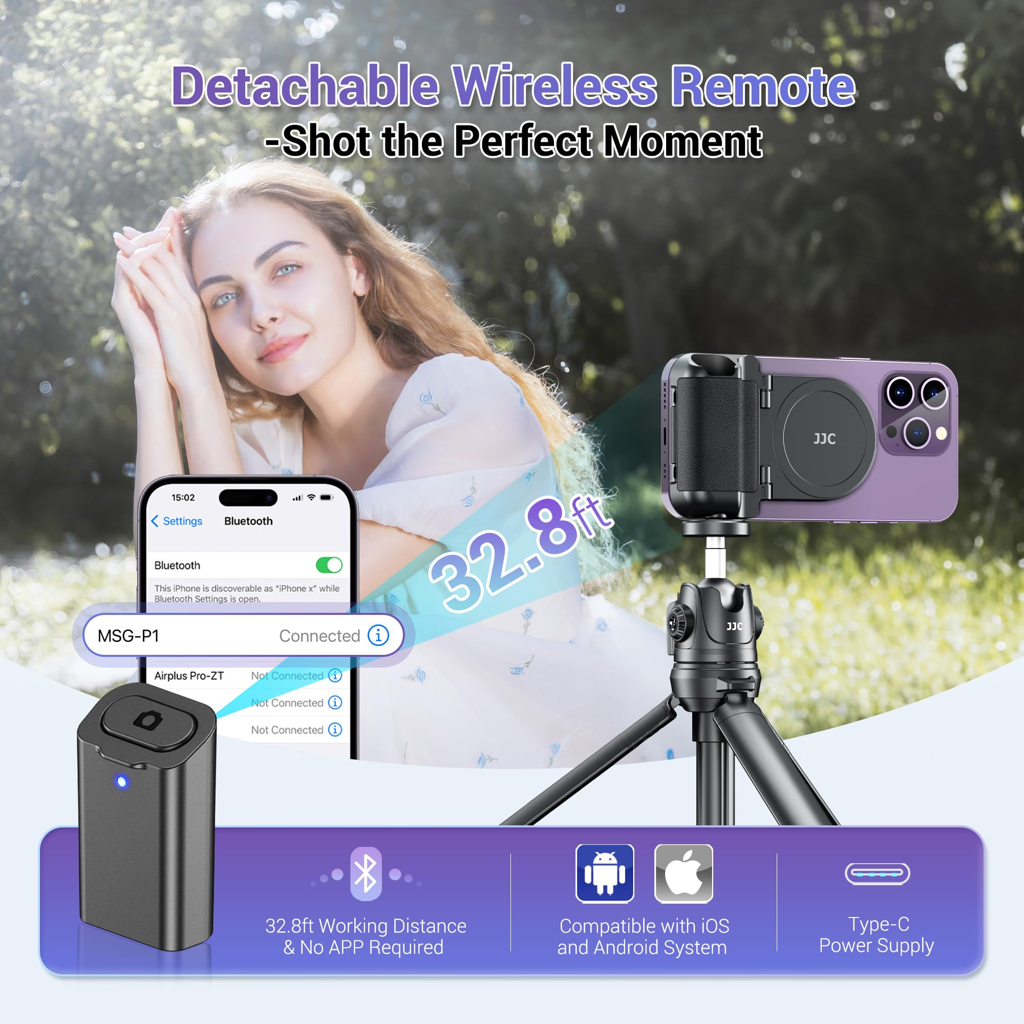 Kiorafoto Magnetic Smartphone Shooting Holder Hand Grip Handle Snap On Phone Stand With Tripod Mount & Wireless Shutter Remote For Iphone 16 15 14 13 12 Pro Max Android Vlog Video Photography - White
