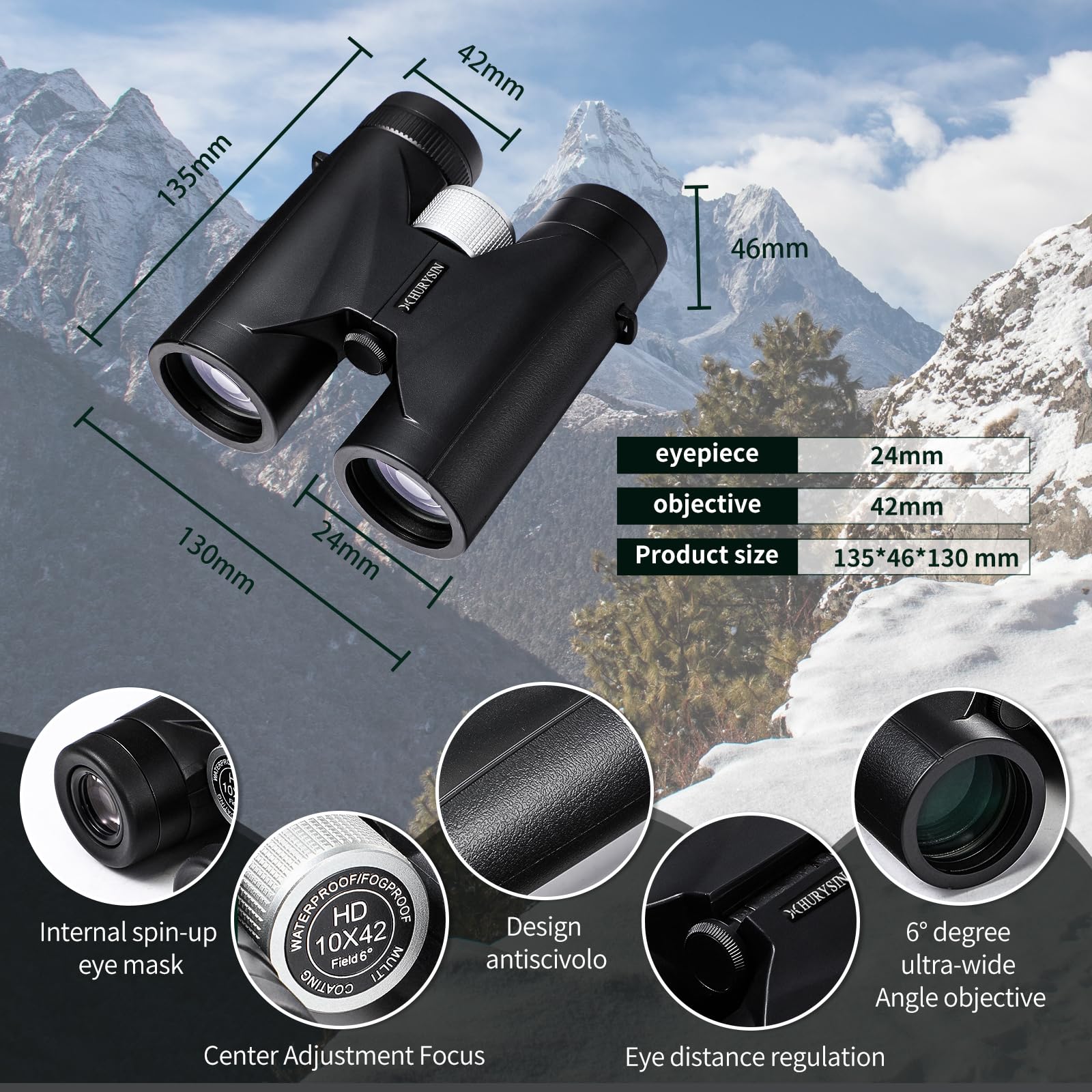 Hurysin Professional Hd 10X42 Binoculars For Adults – High-Powered With Ultra-Clear Hd Optics, Nitrogen-Filled And Waterproof – Perfect For Hunting, Birdwatching, And Outdoor Adventures