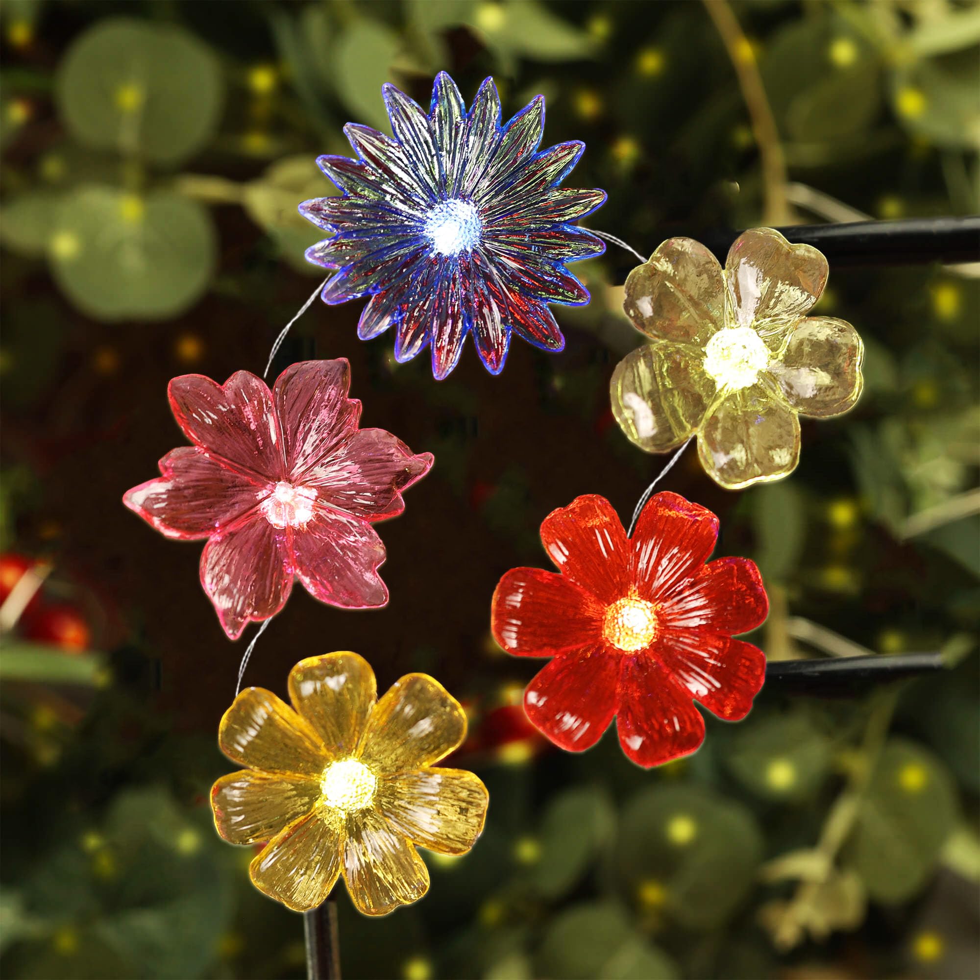 The Hxt Bartlett Solar Fairy Flower String Lights For Outdoor-4 Flower Designs Waterproof 8 Flashing Modes 15Ft 40 Led- Solar Twinkle Decorative Lights For Outside Garden Patio Porch Plants And Window Decor