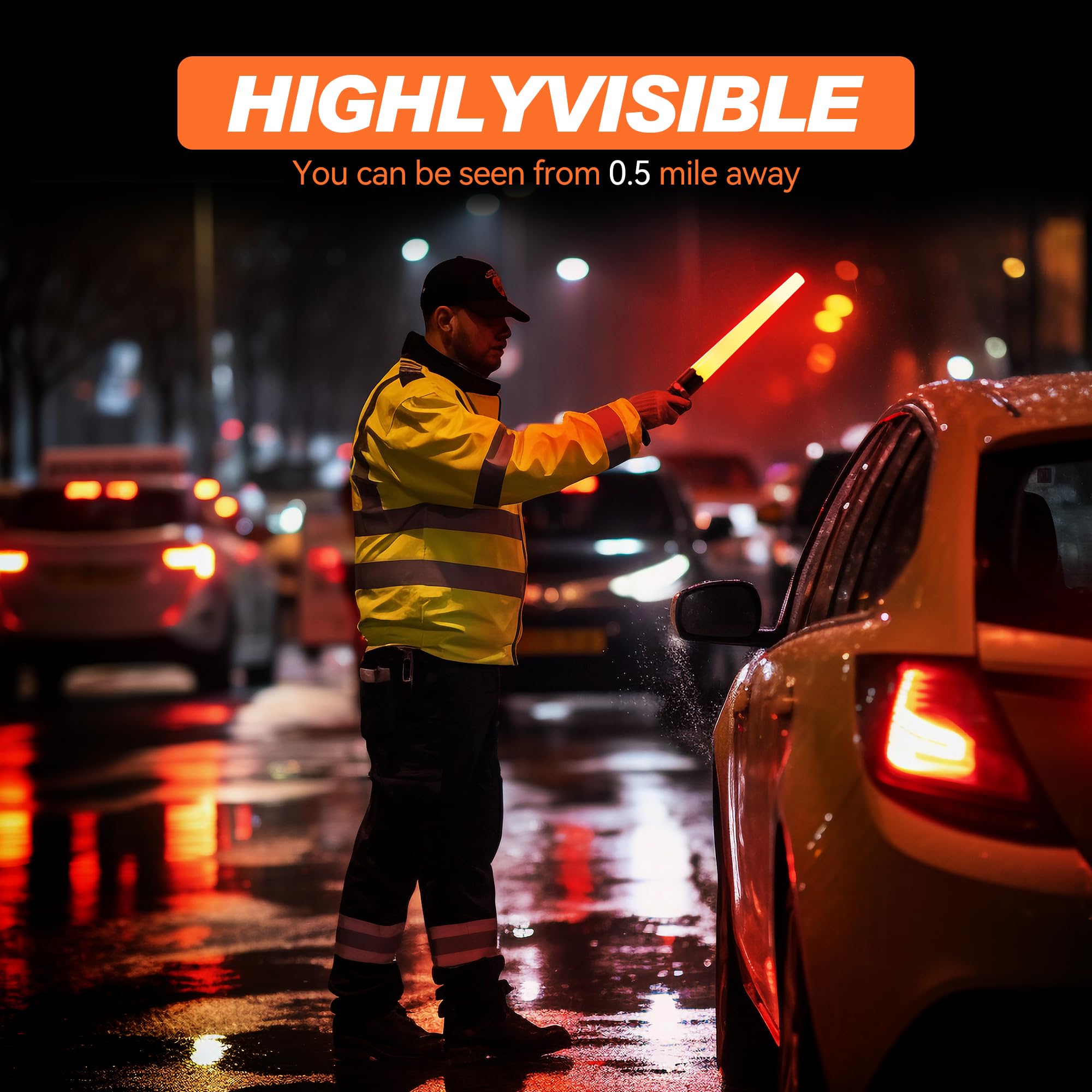 Simazo 4 Pack Traffic Wand, 16 Inch Led Traffic Flashlight Wand With 5 Flashing Modes, Orange Traffic Safety Control Baton, Air Marshalling Wand For Parking, Aircraft, Car Directing