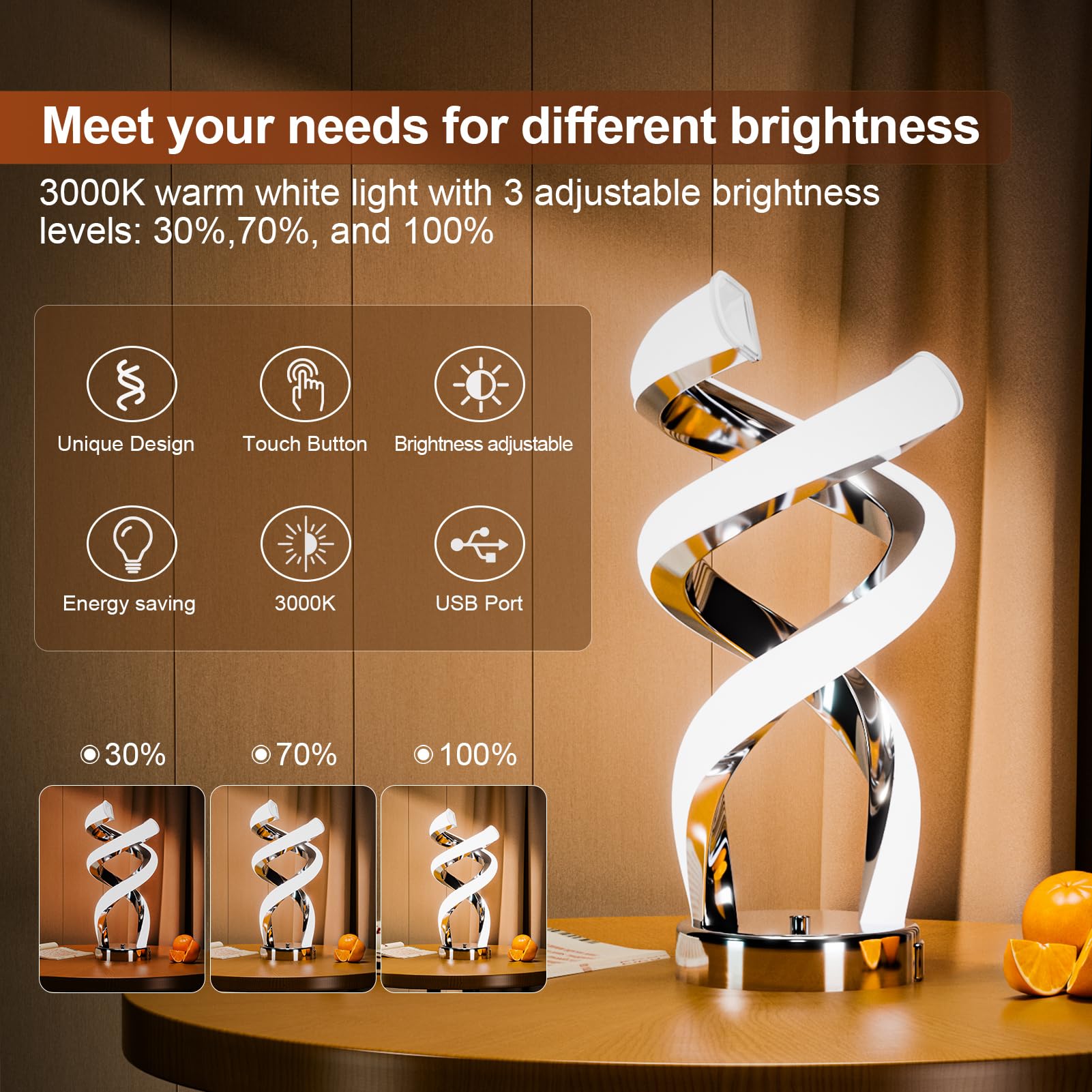 Booadiam Modern Table Lamp, Led Bedside Lamp With Usb Port, Touch Control Nightstand Lamp 10 Modes Dimmable Rgb Spiral Table Lamp, 24W, For Living Room, Bedroom, Unique Lamp, Cool Lamps For Ideal