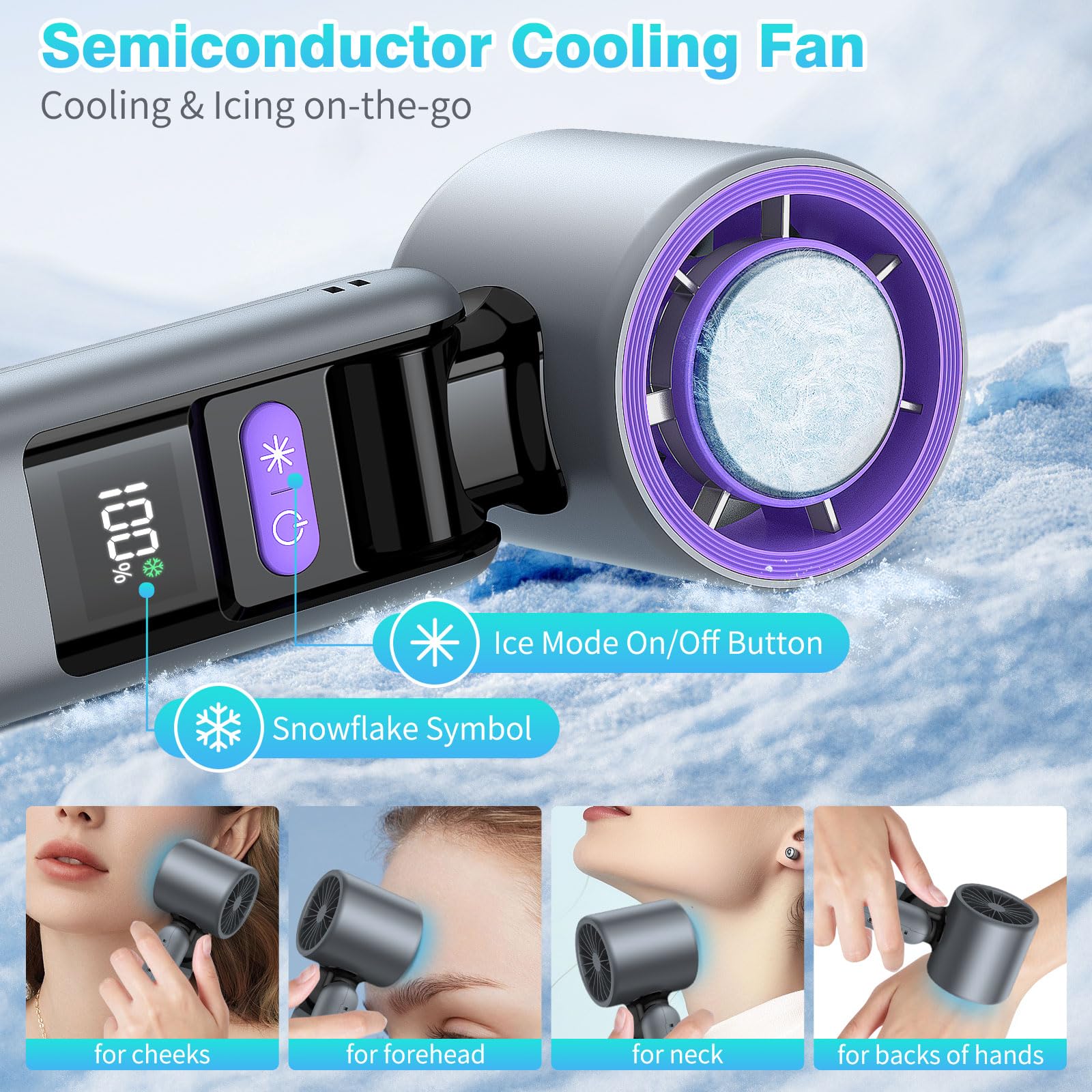 Portable Handheld Fan, 4000Mah Powerful Mini Fan With Light, 13H Max Ice Cooling Time Stepless Speed