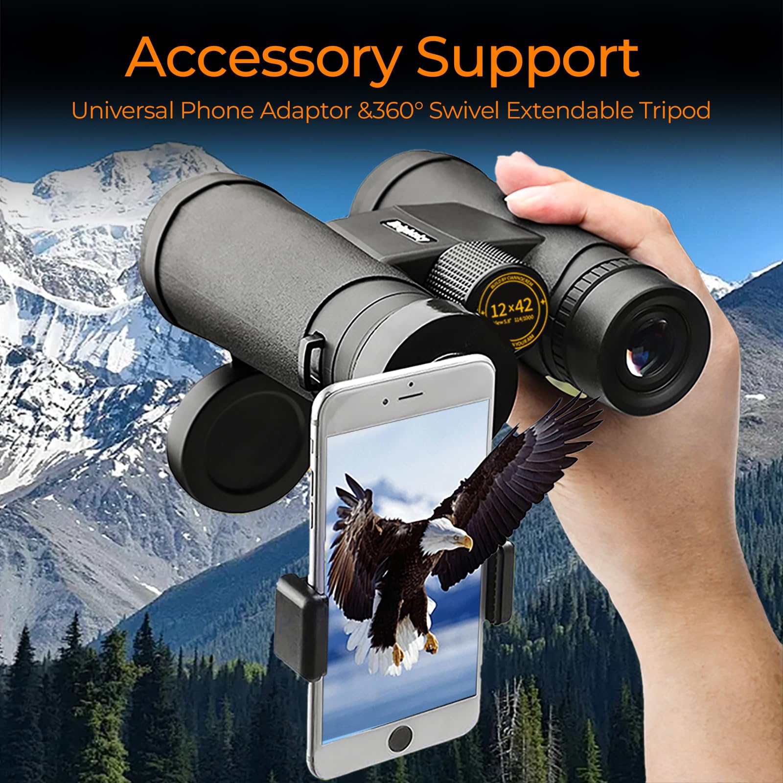 Ciannocrem 12X42 Binoculars For Adults High Powered With Phone Adapter,Build By Powerful Glasses Large View To Watch Football Games,A Travel,Hiking,Bird Watching,Survival And Hunting Gadgets For Men