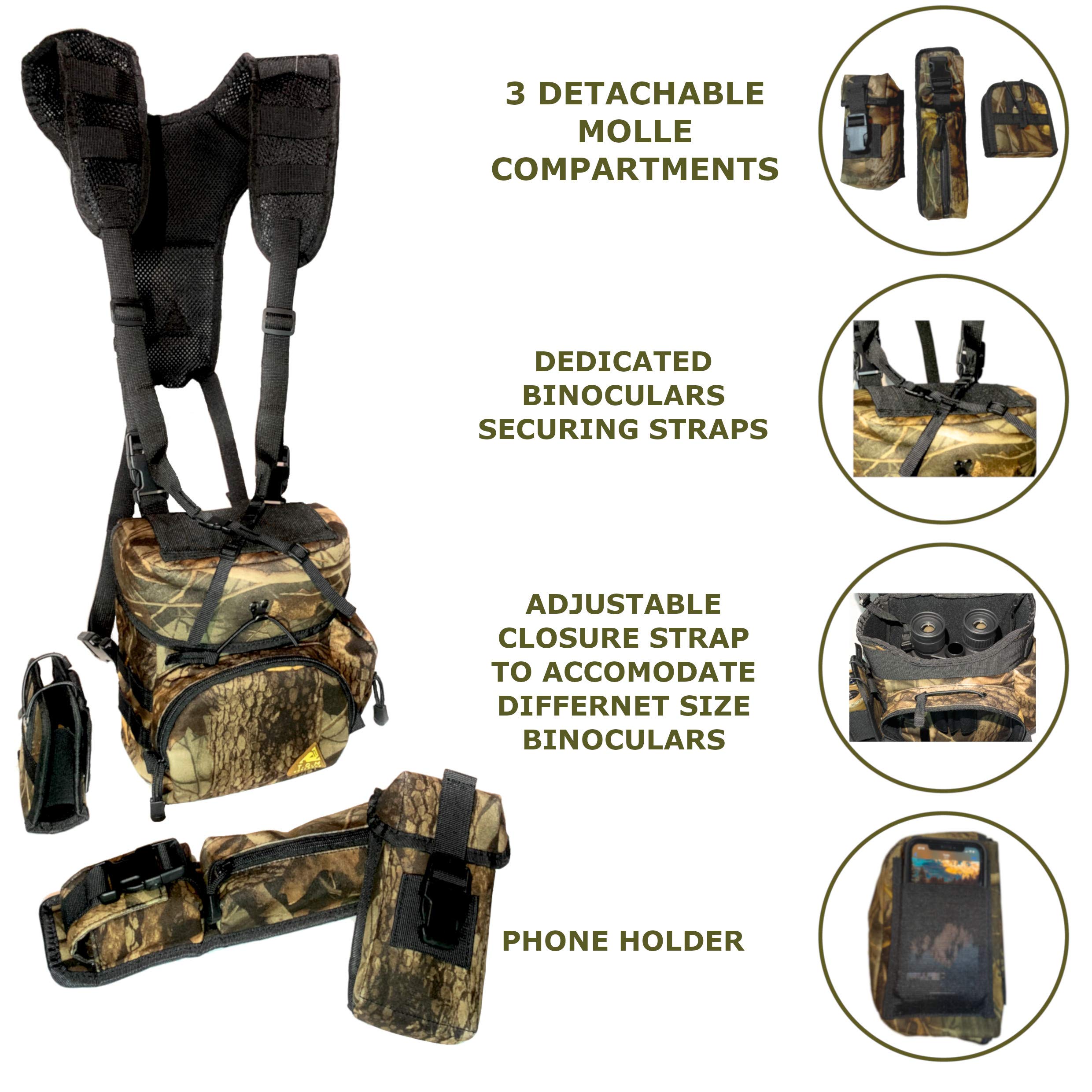 T.O.M Horizons Binoculars Harness Case Pack, Bino Pack With Rangefinder Compartment - Detachable Molle Compartments Camouflage For Hunting, Hiking And Birdwatching