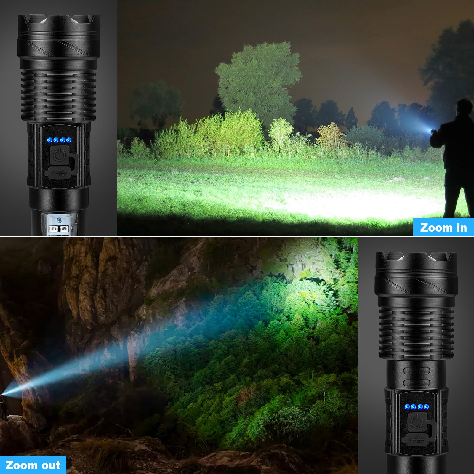 Milaoshu Rechargeable Flashlights 990,000 High Lumen - 2 Pack, Super Bright Led Flash Light With 7 Modes, 5000 Mah High Capacity Βatteries - 12 Hour Runtime, Ipx7 Waterproof Flashlight For Outdoor Camping