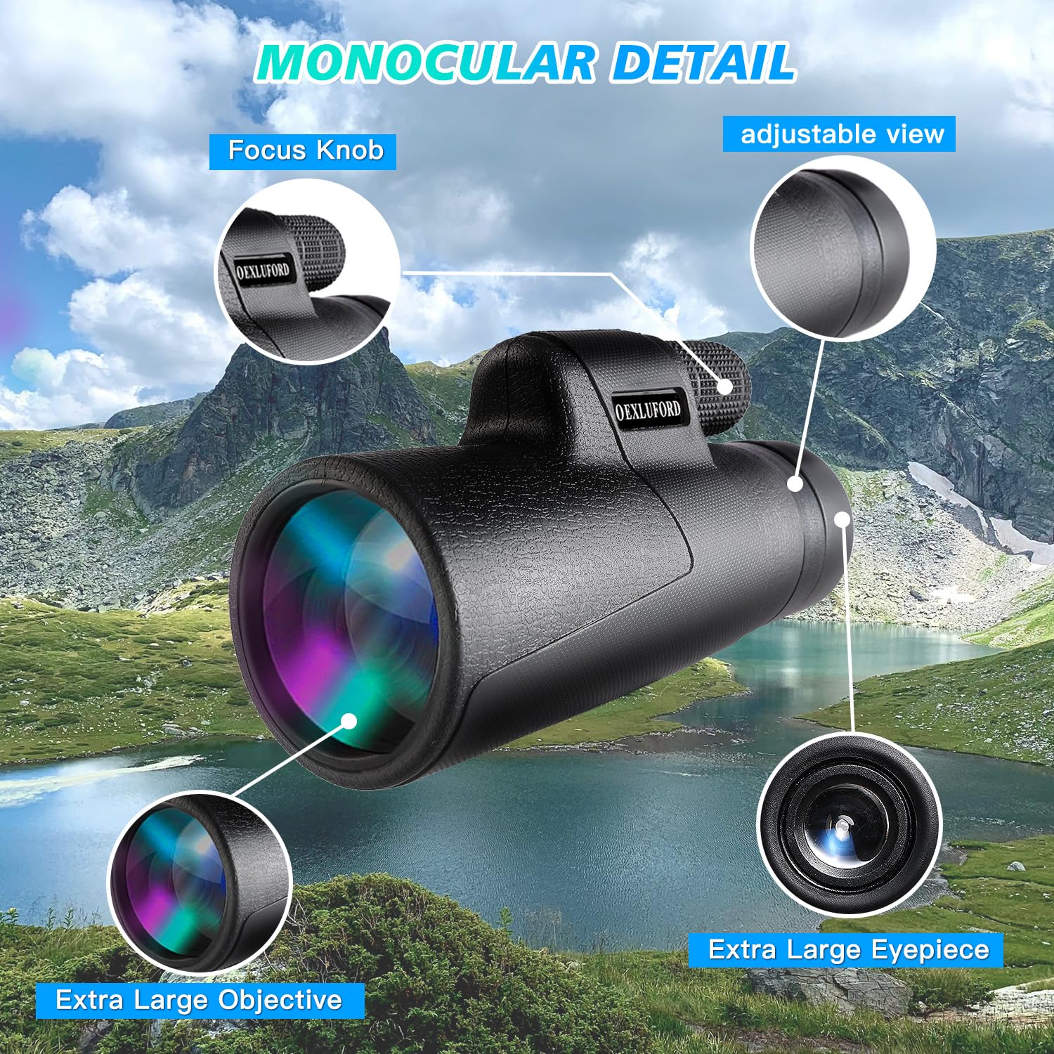 Oexluford 80X100 Monocular For Adults - Monocular Telescope High Definition With Smartphone Holder & Tripod, High Power Monoculars For Adults Watching Hunting Camping Hiking Travling With Zoom Focus