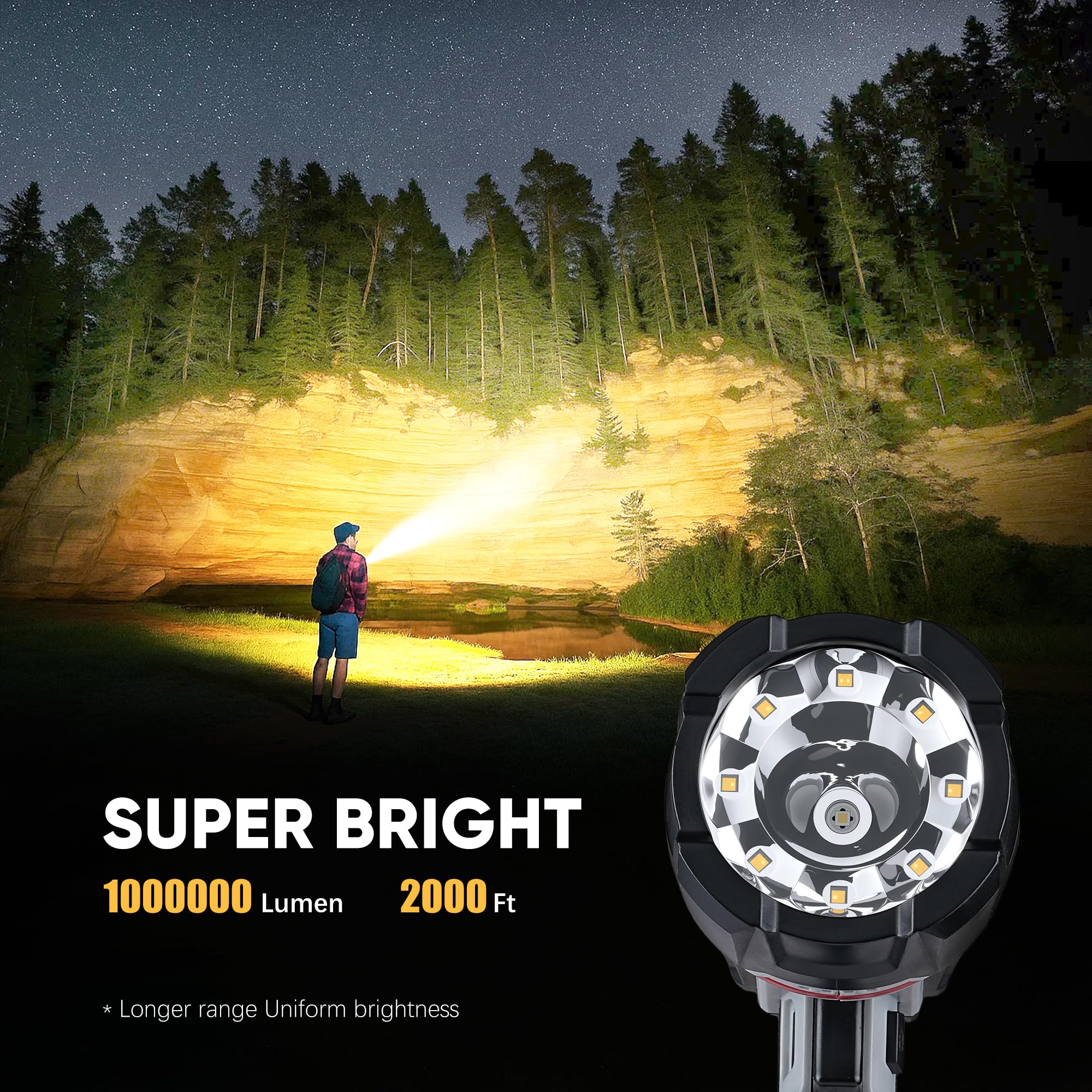 Moonasion Rechargeable Spotlight 1000,000 Lumens, Super Bright Led Spotlight Flashlight Outdoor With Cob Light & Foldable Tripod, 10000Mah Long Lasting Large Handheld Spot Light For Boating Camping