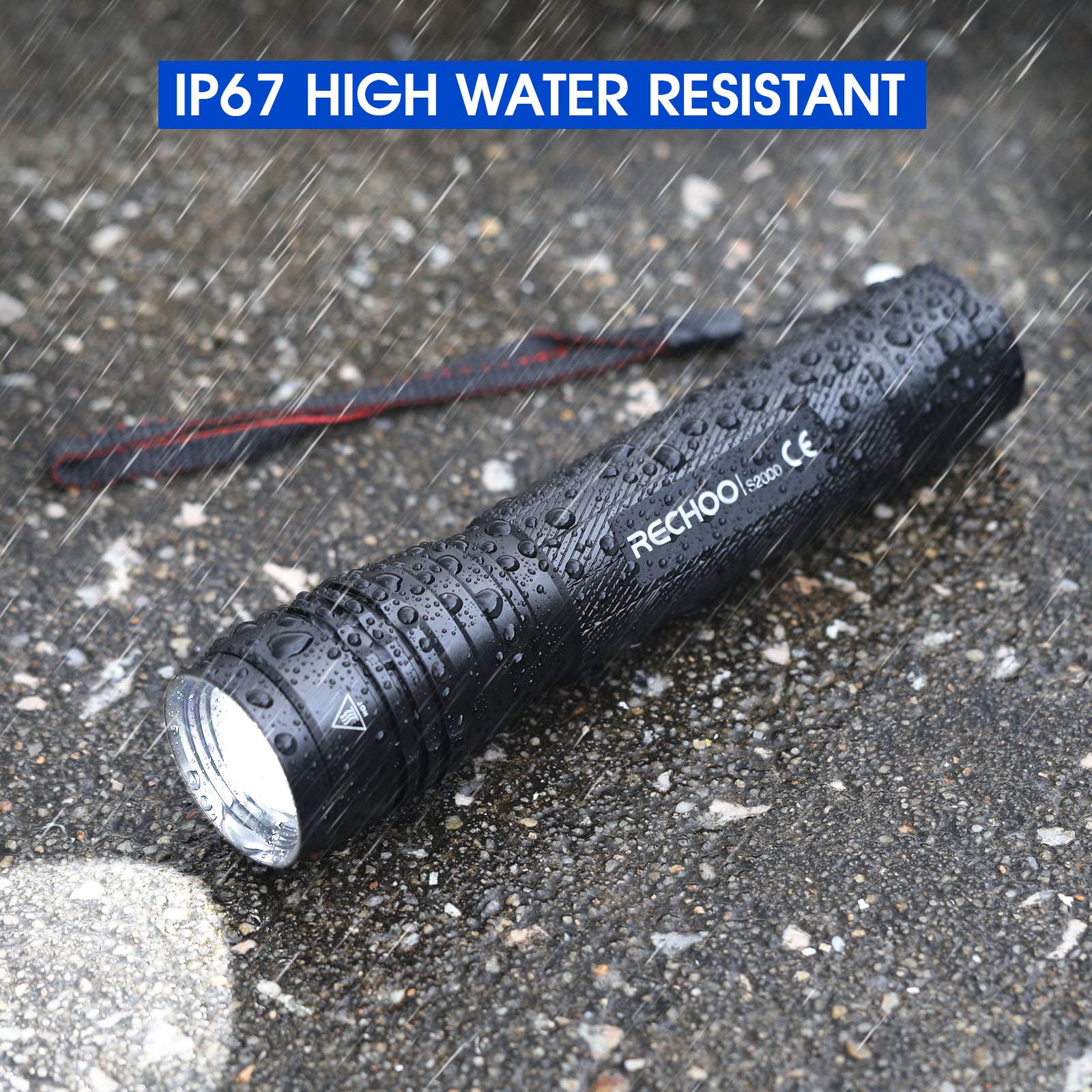Rechoo S2000 Led Flashlight High Lumens, Super Bright, Powerful, Mid-Size Utility Flashlight With 3 Modes, Zoomable, Water Resistant Flashlights For Home, Emergencies, Camping, Outdoor Use