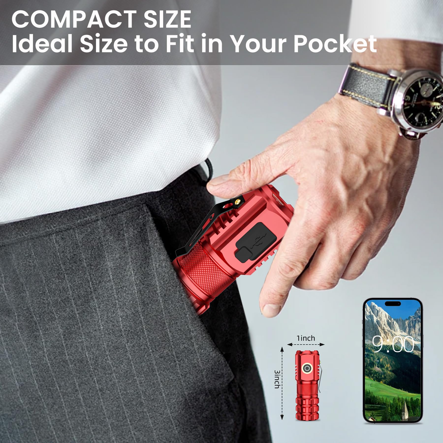 Unr0Evs Led Mini Flashlight With Magnet,Super Bright Small Pocket Flashlight,5 Modes Usb C Rechargeable, Ipx6 Magnetic Flashlight For Edc Camping Outdoor. (1, Red)