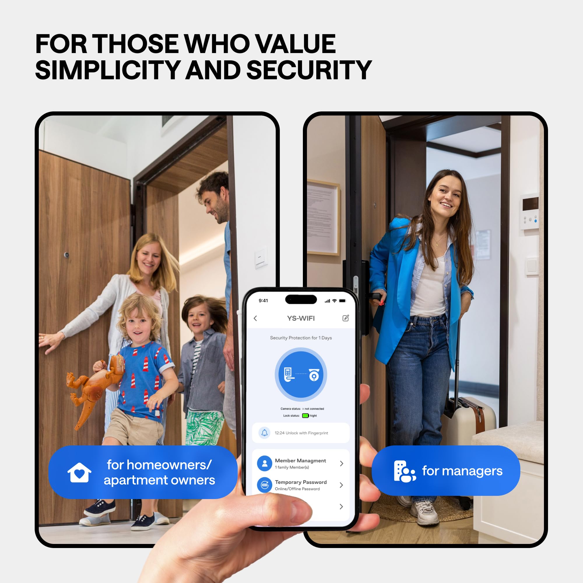 Wonder Family Smart Mortise Lock With Wifi Camera, Installation Kit - Digital Keyless Entry Door Lock Deadbolt With Handle Set - Card, Keypad, Fingerprint, Passcode - Electronic Smart Door Locks For Front Door