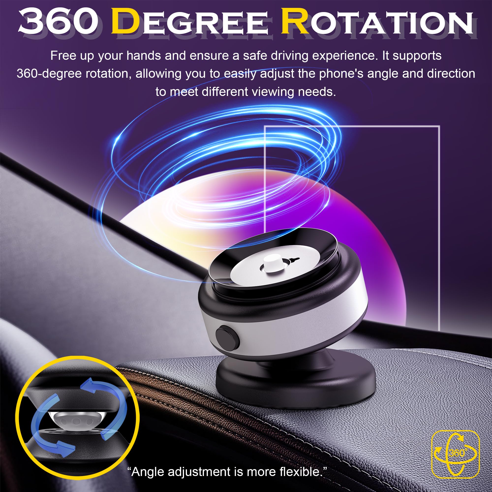 Fostex Vacuum Magnetic Phone Holder Magnet,360 Adjustable Rotatable Magnetic Mount,Electric Vacuum Magnetic Phone Holder,Hands- Phone Holders For Your Car Iphone 16/15/14/13/12