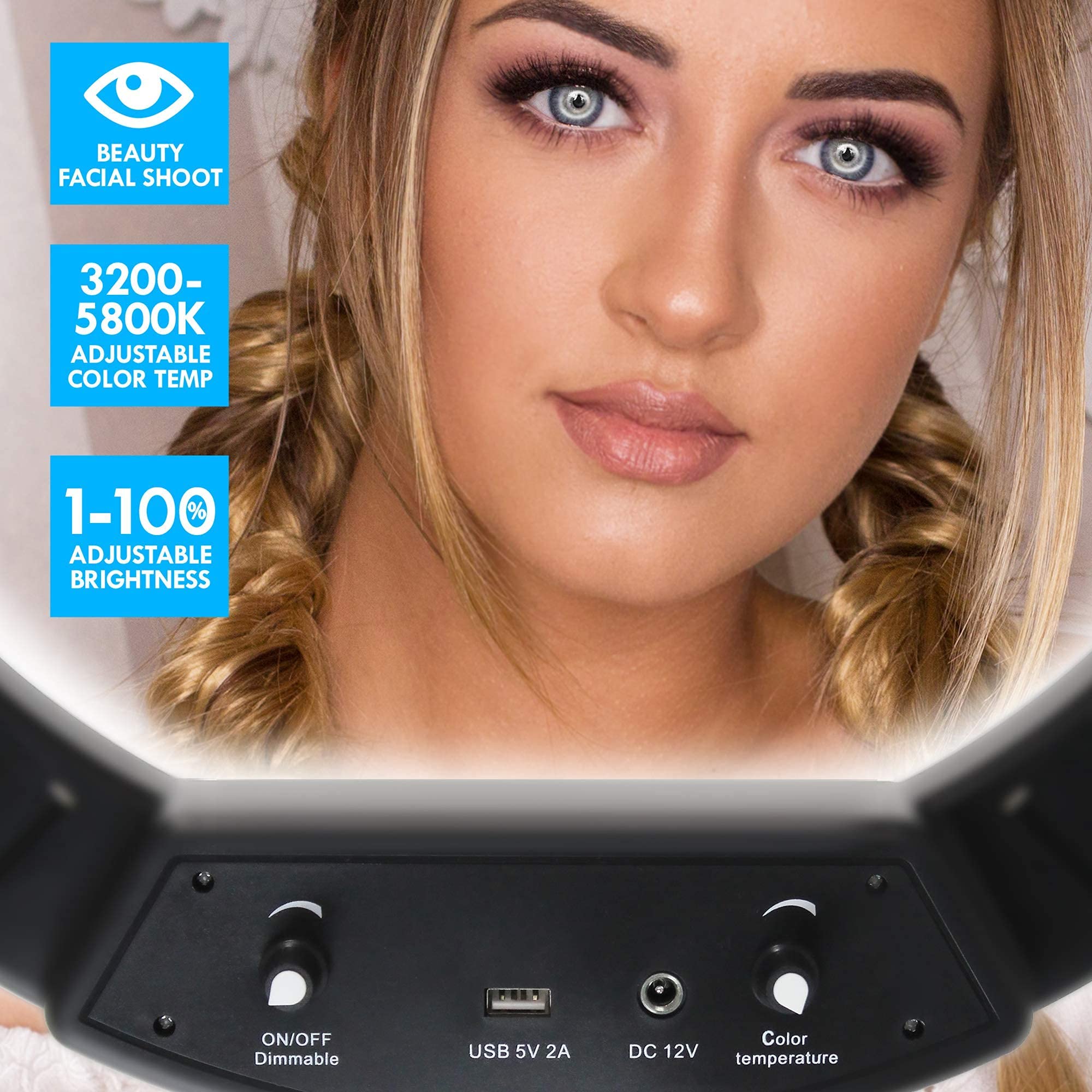 Aduro U-Stream 18" Inch Ring Light Tripod Stand Tall Ringlight With 3 Phone Holders For Vlog Live Stream Videos Makeup Youtube Video Beauty Ring Light Pro With Stand Extendable Phone Tripod