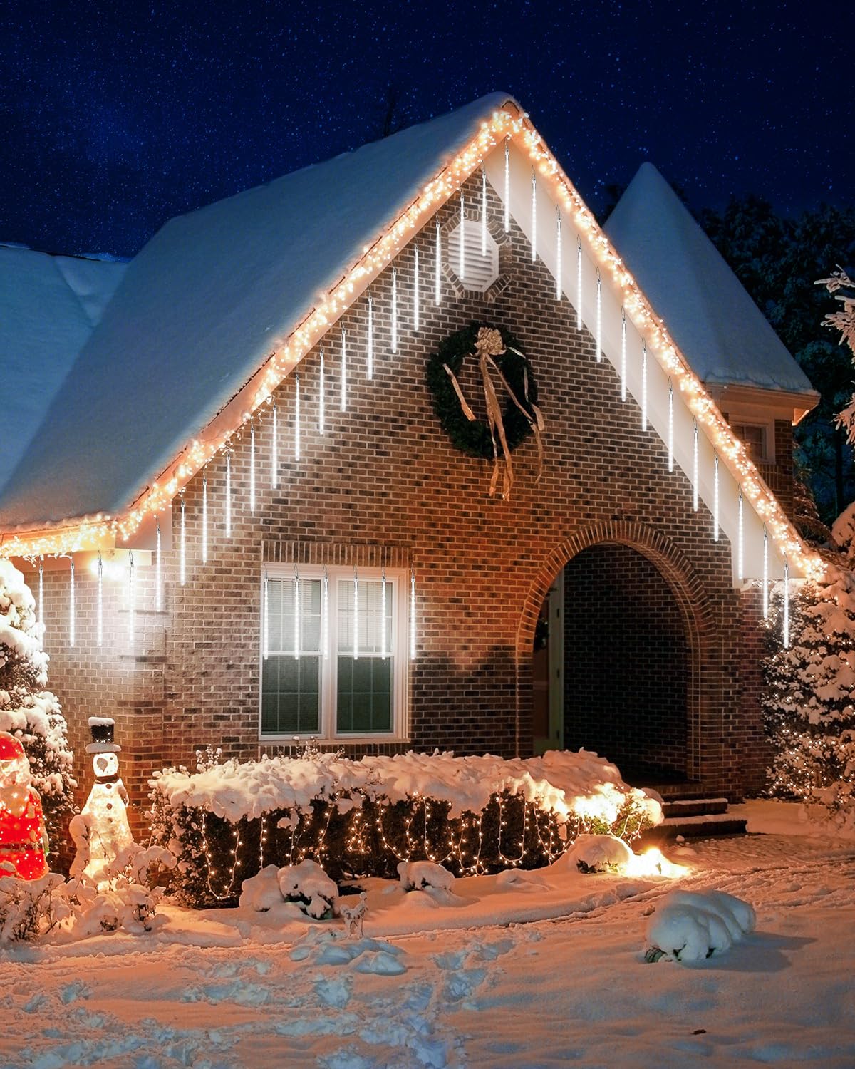 Flacchi White 10 Tube 240 Led Raindrop Meteor Shower Icicle Lights With Timer Function For Holiday Party Christmas Decorations